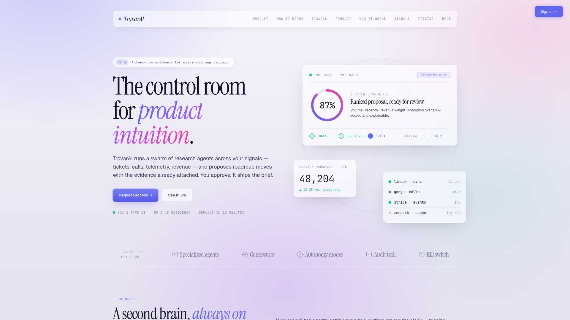website screenshot of https://trovarai.dev/