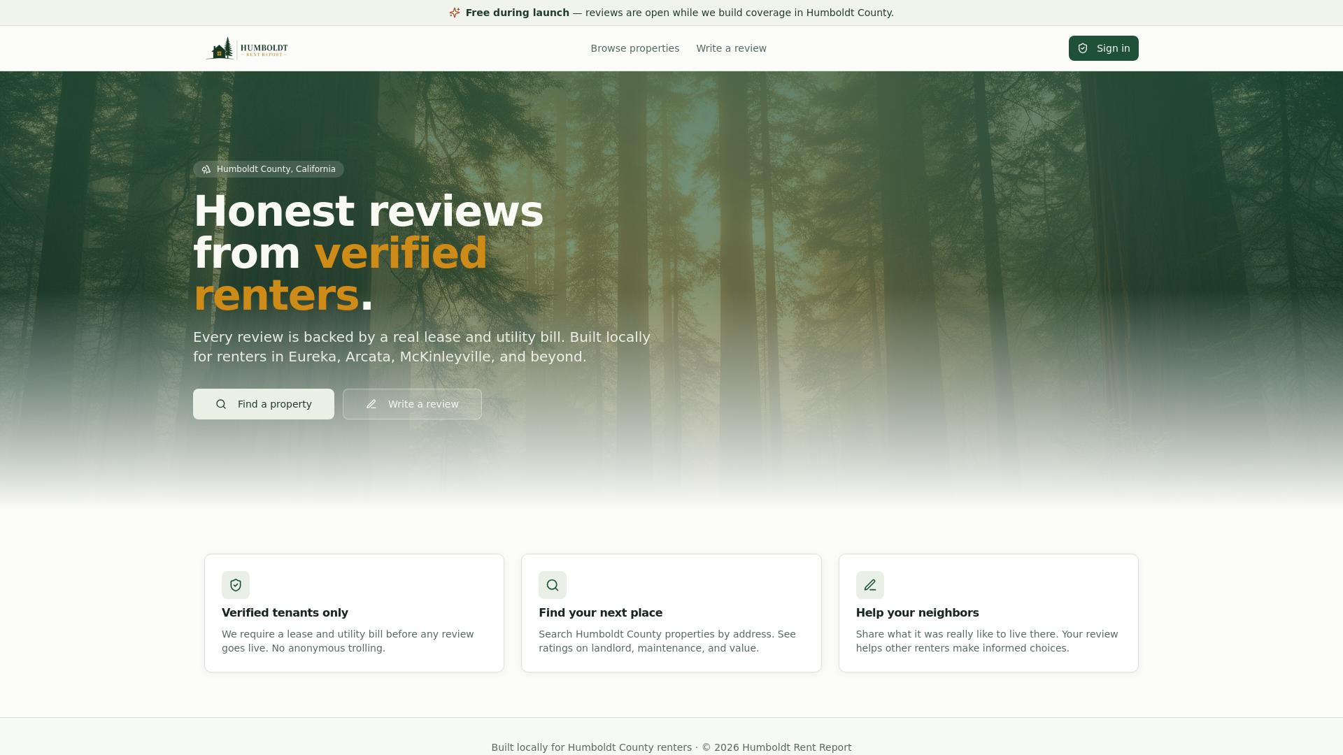 website screenshot of https://humboldtrentreport.com/