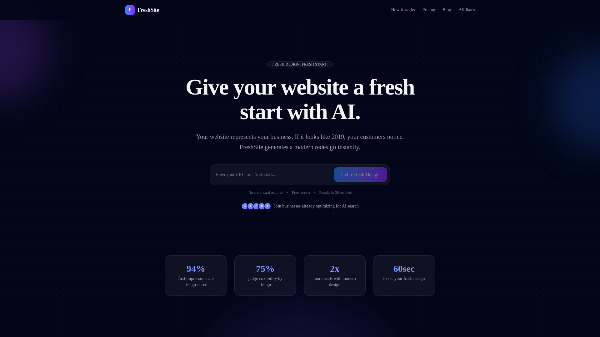 website screenshot of https://freshsite.ai/