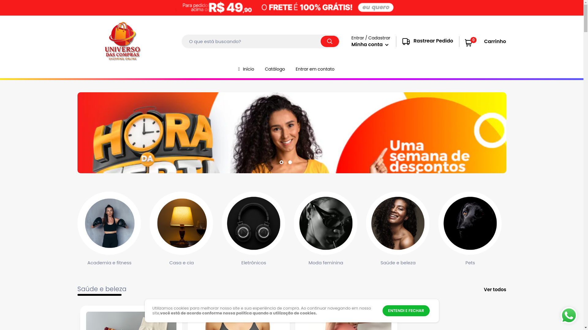website screenshot of https://universodascomprasonline.store/