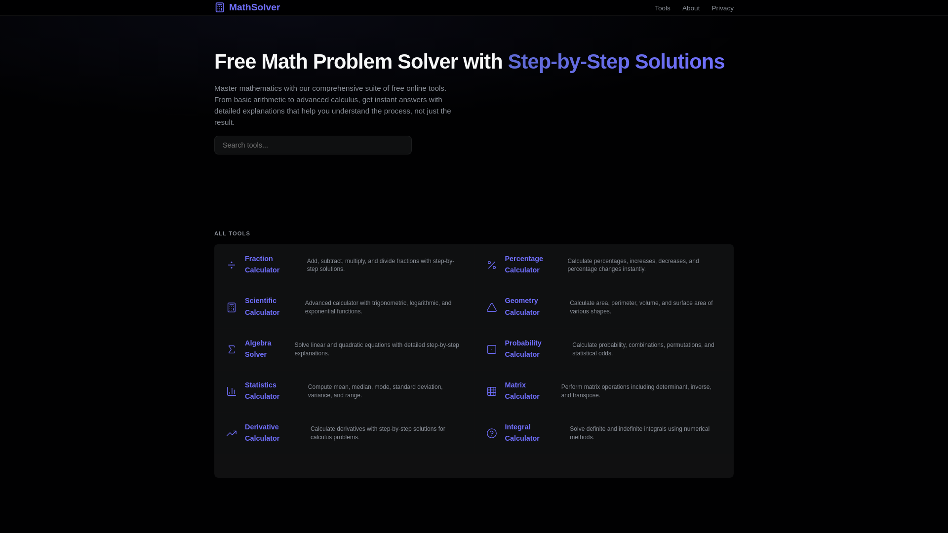 website screenshot of https://mathsolver-7ki-816.pages.dev/