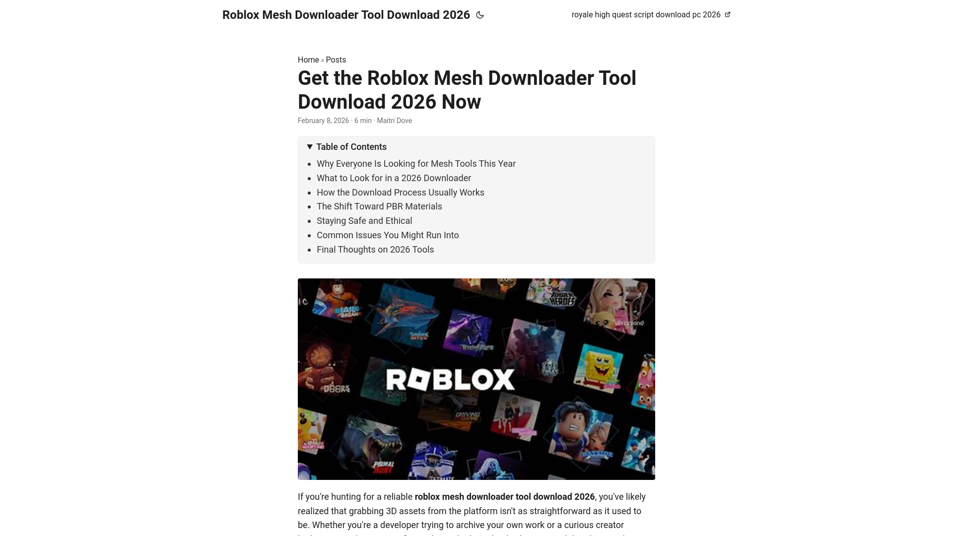 website screenshot of https://roblox-mesh-downloader-tool-download-2026.pages.dev/