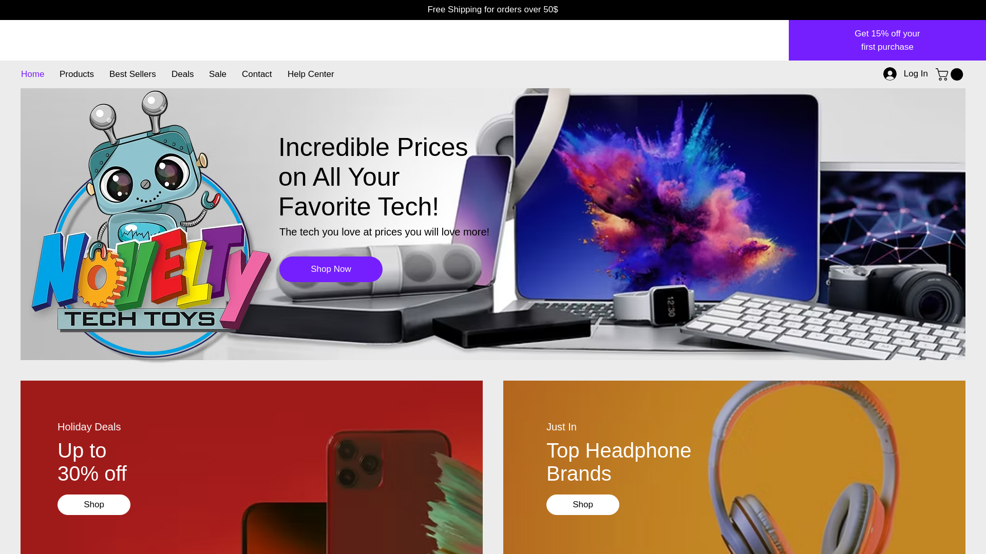 website screenshot of https://noveltytechstore.com/