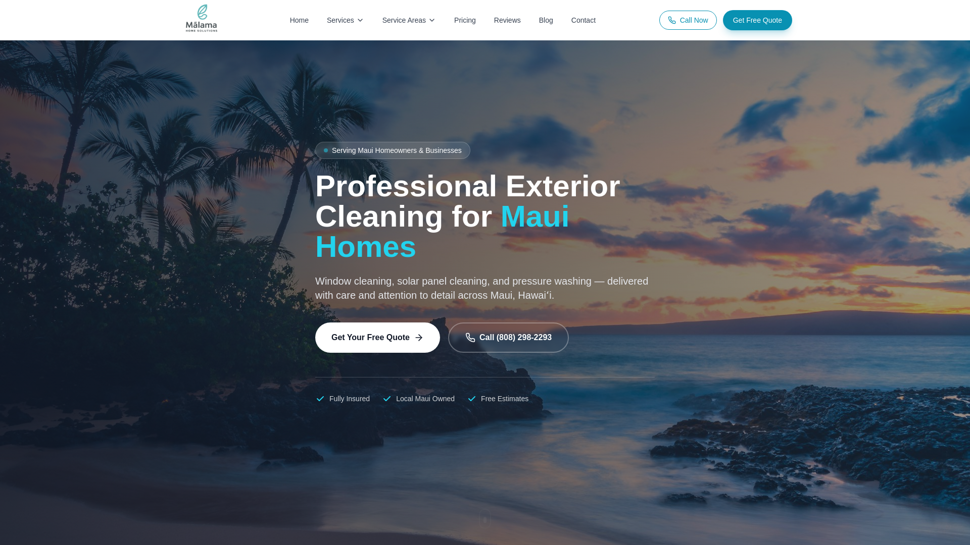 website screenshot of https://malamahomesolutionshawaii.com