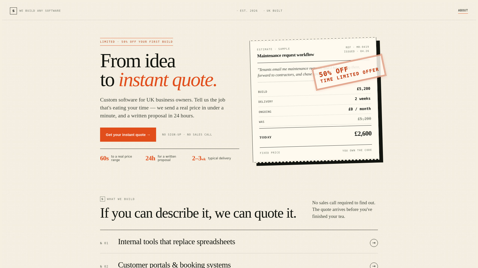 website screenshot of https://webuildanysoftware.co.uk/
