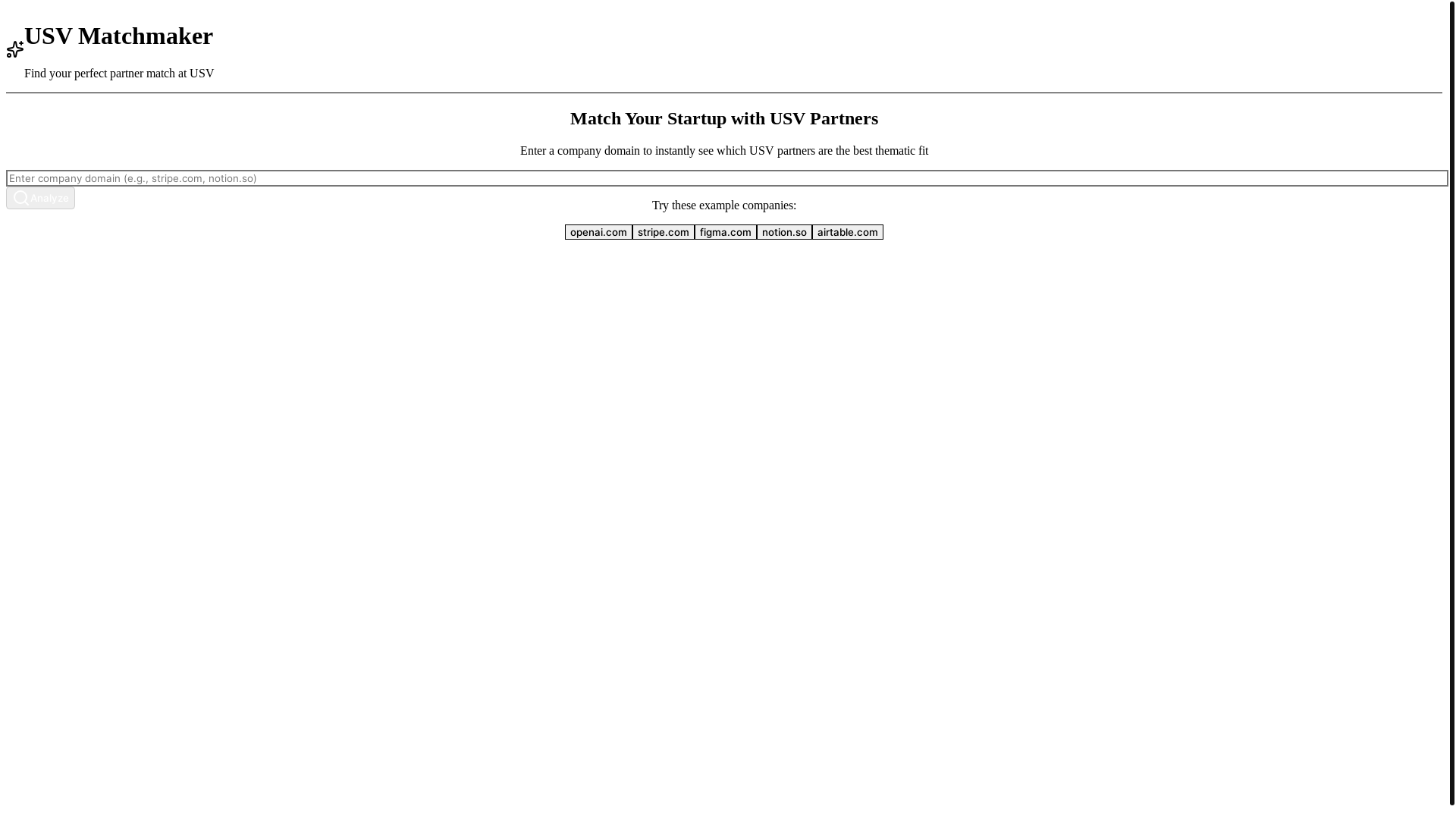 website screenshot of https://usv-matchmaker.pages.dev/