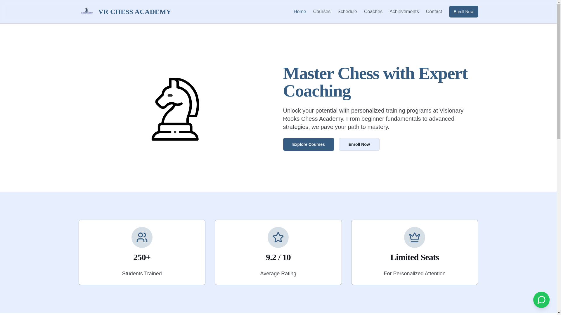website screenshot of https://vrchessacademy.in/