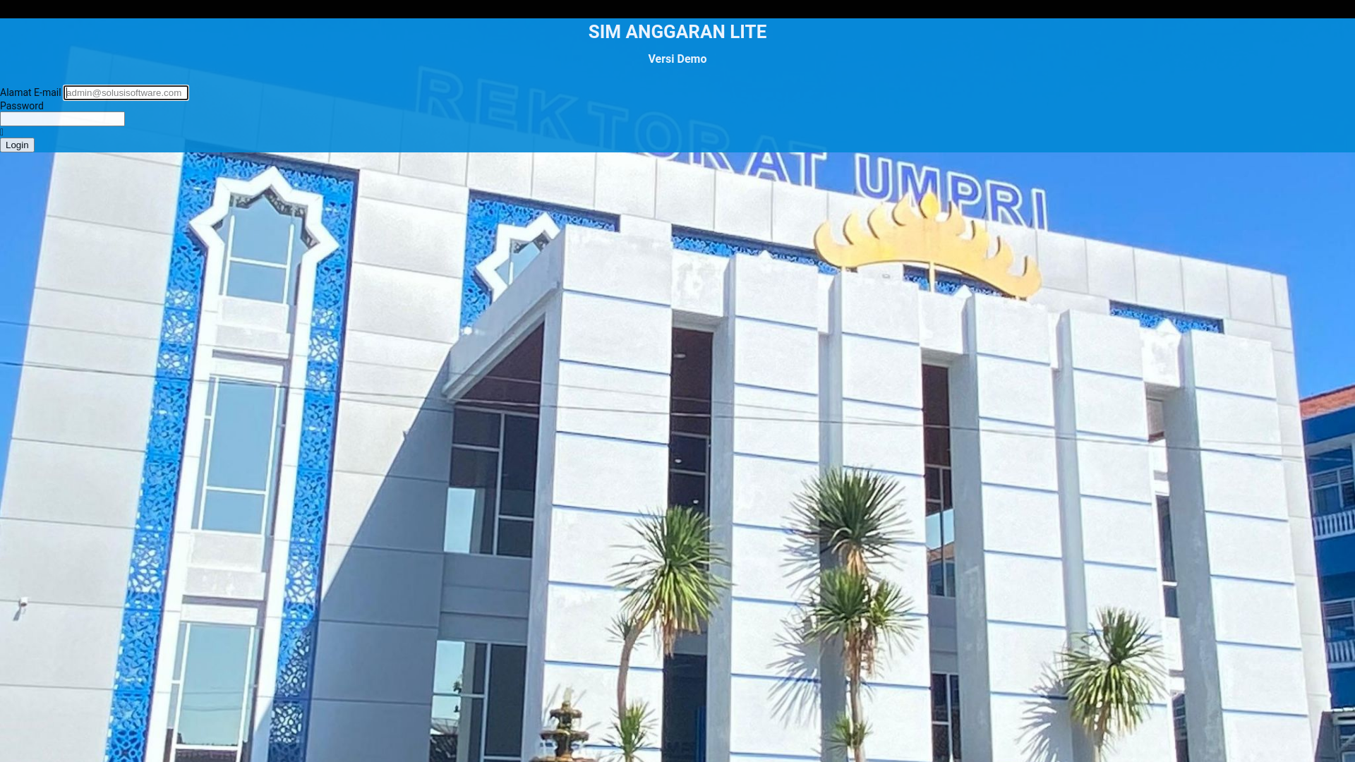website screenshot of https://anggaran-umpri.solusisoftware.com/