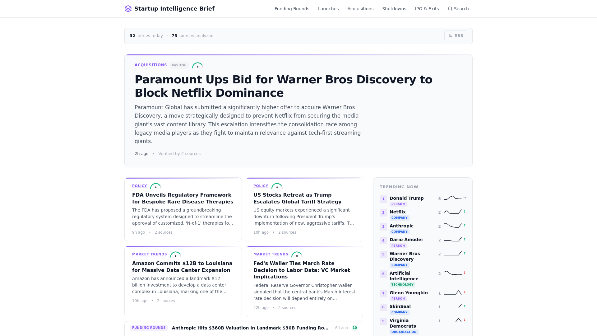 website screenshot of https://getstartupbrief.com/