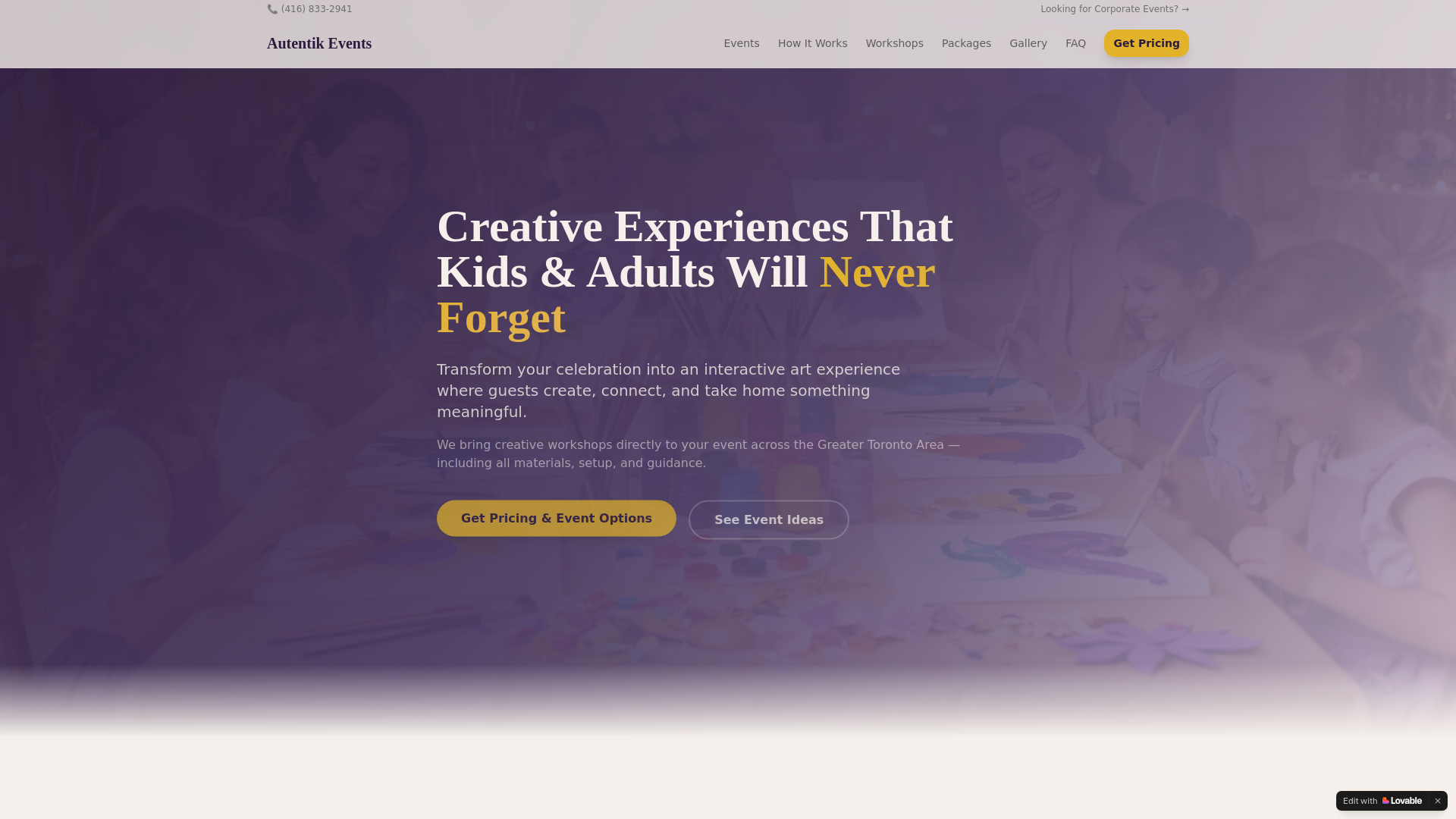 website screenshot of https://autenikevents.com