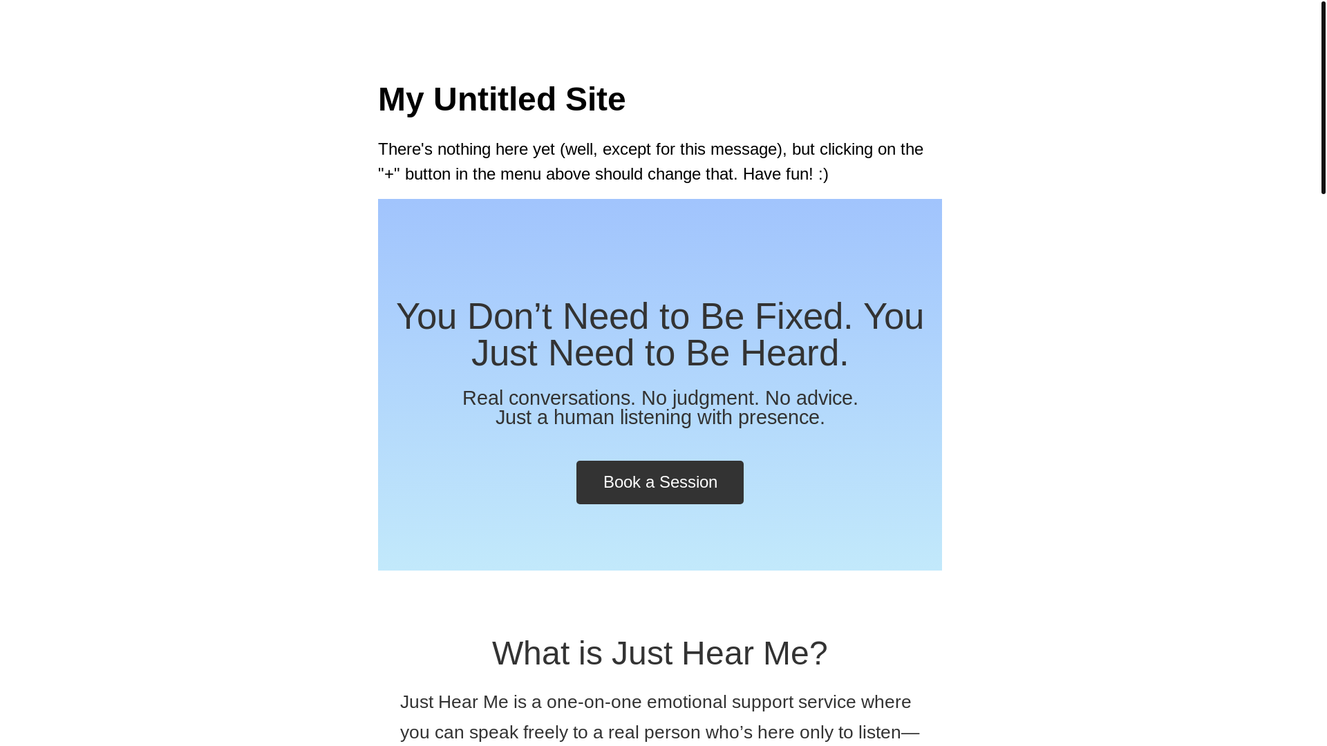 website screenshot of https://justhearme.app/