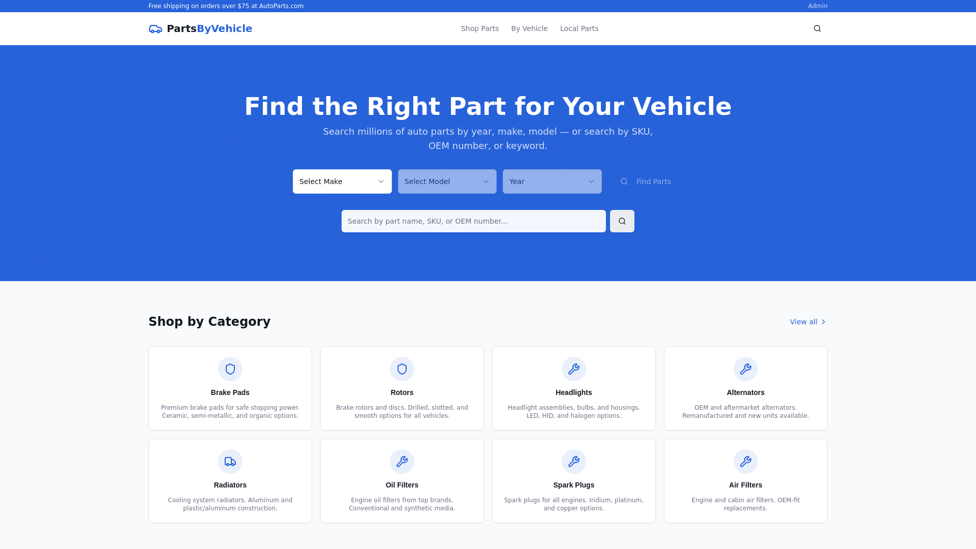 website screenshot of https://partsbyvehicle.com