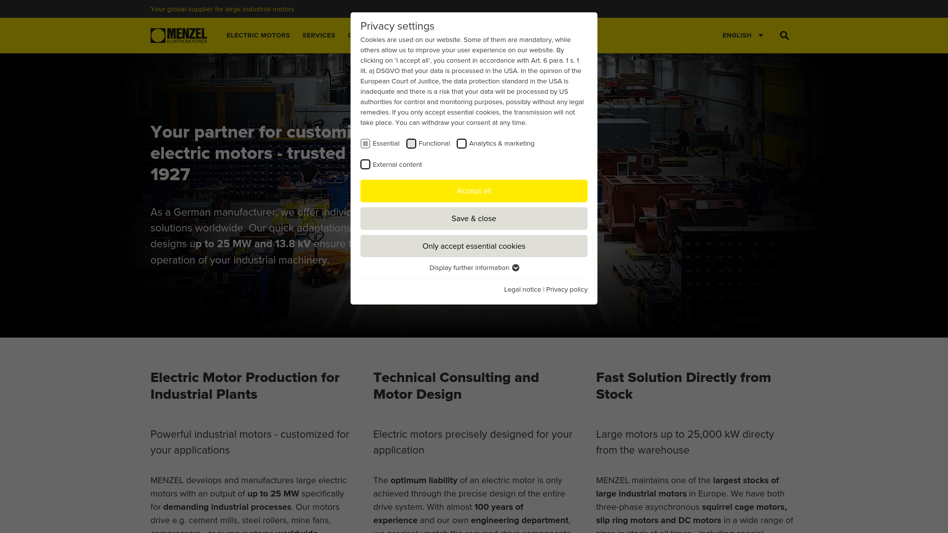 website screenshot of https://www.menzel-motors.com/