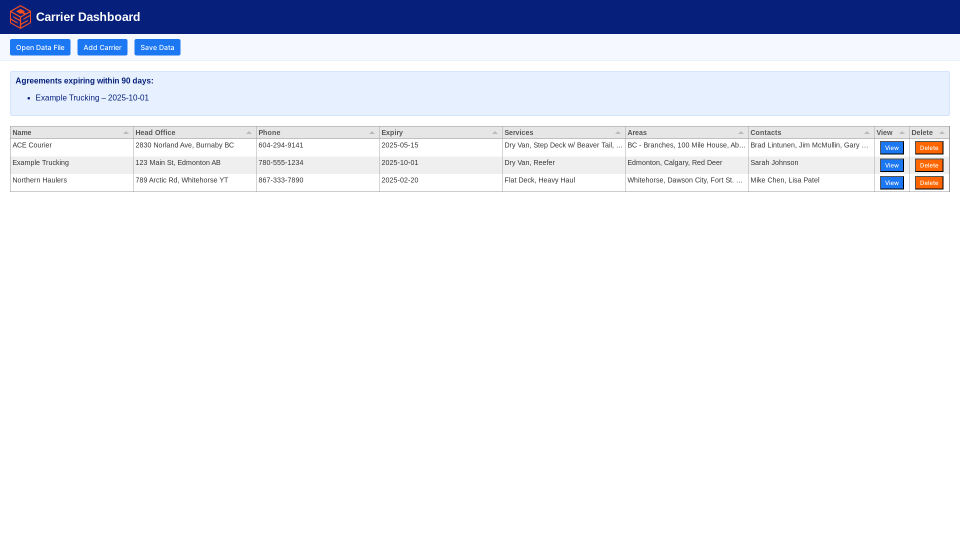 website screenshot of https://carriercontacts.pages.dev/