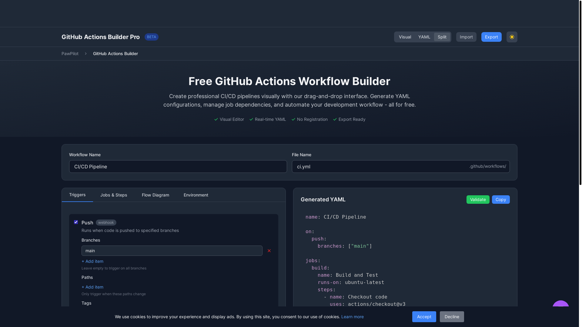 website screenshot of https://github-actions-builder-el2.pages.dev/