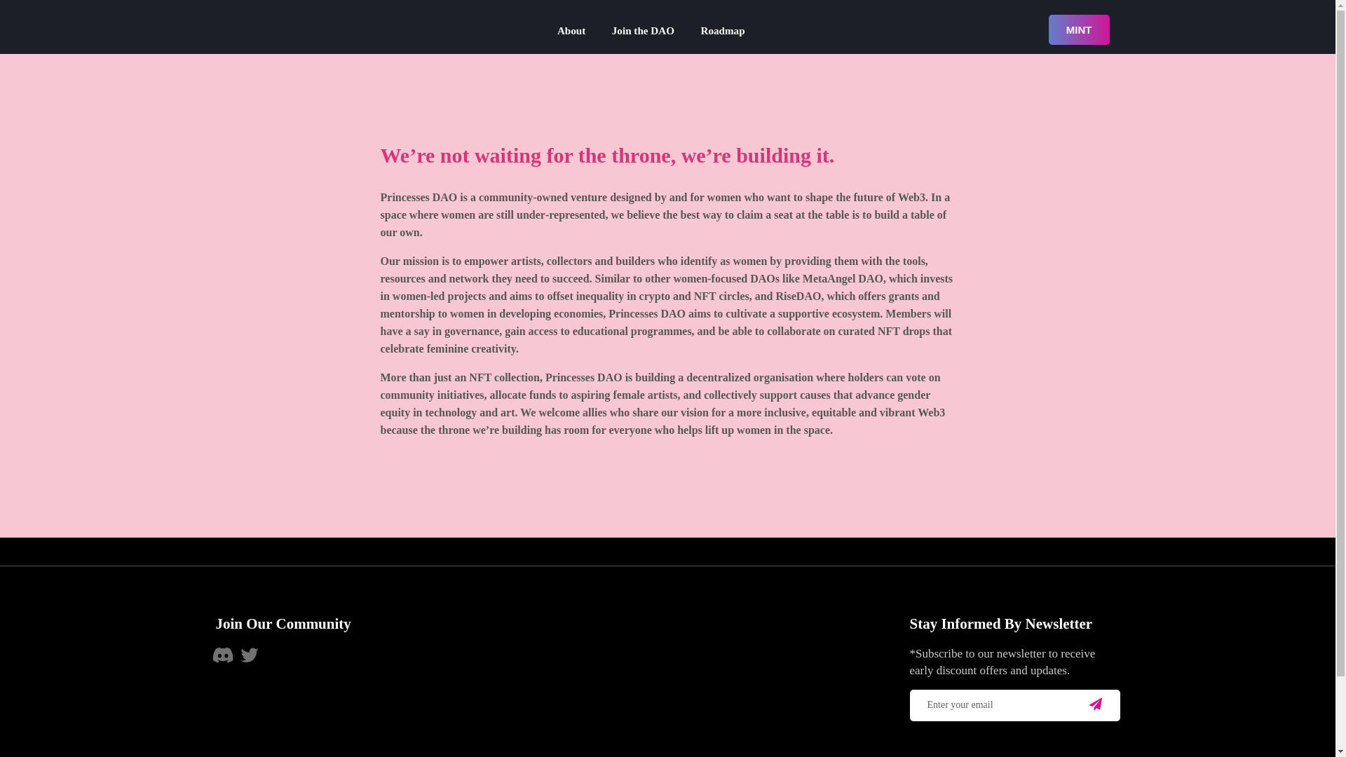 website screenshot of https://princessesdao.com/