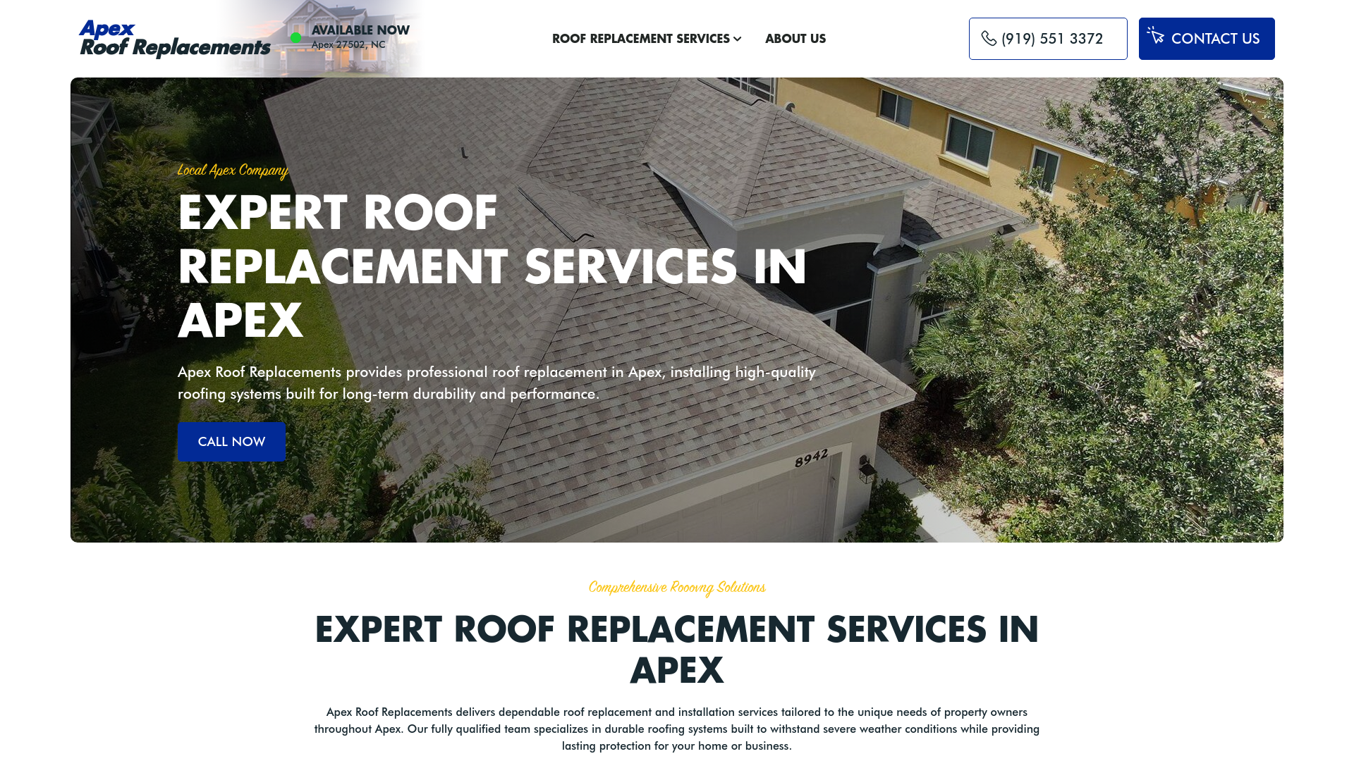 website screenshot of https://roofreplacementapex.com/