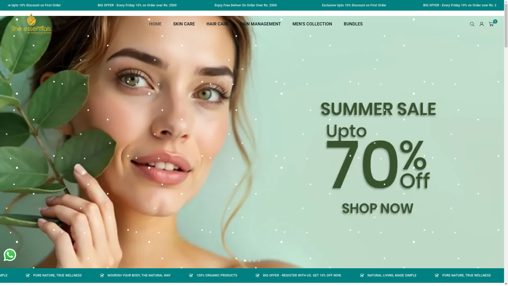website screenshot of https://theessentialss.pk/