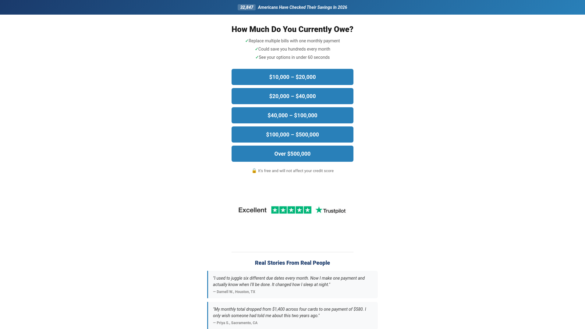 website screenshot of https://lander-quotechopper-debt.pages.dev/