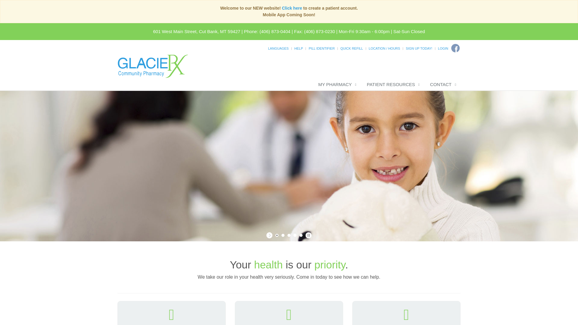 website screenshot of https://glaciercommunitypharmacy.com/
