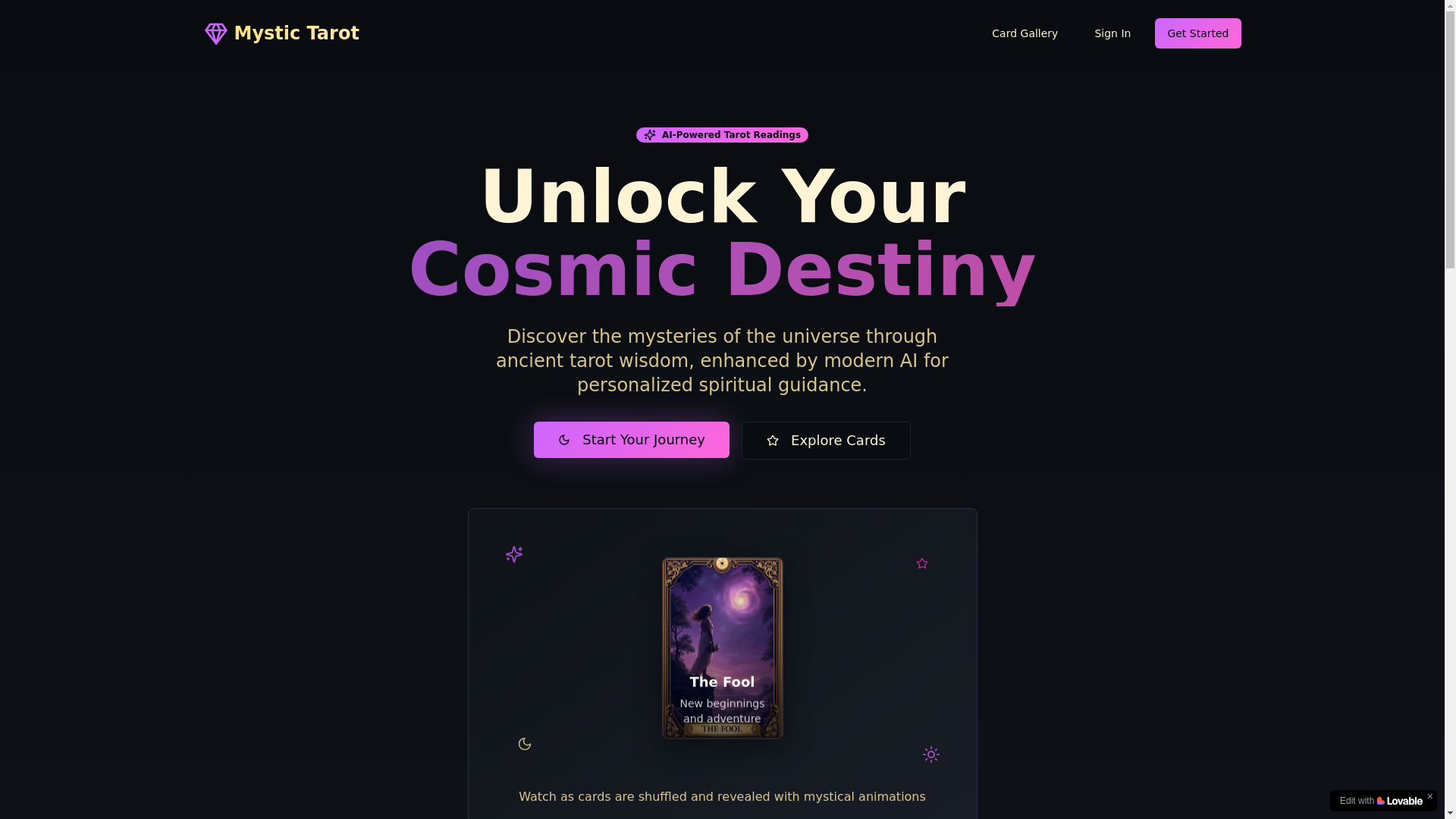 website screenshot of https://tarotmysticai.com/