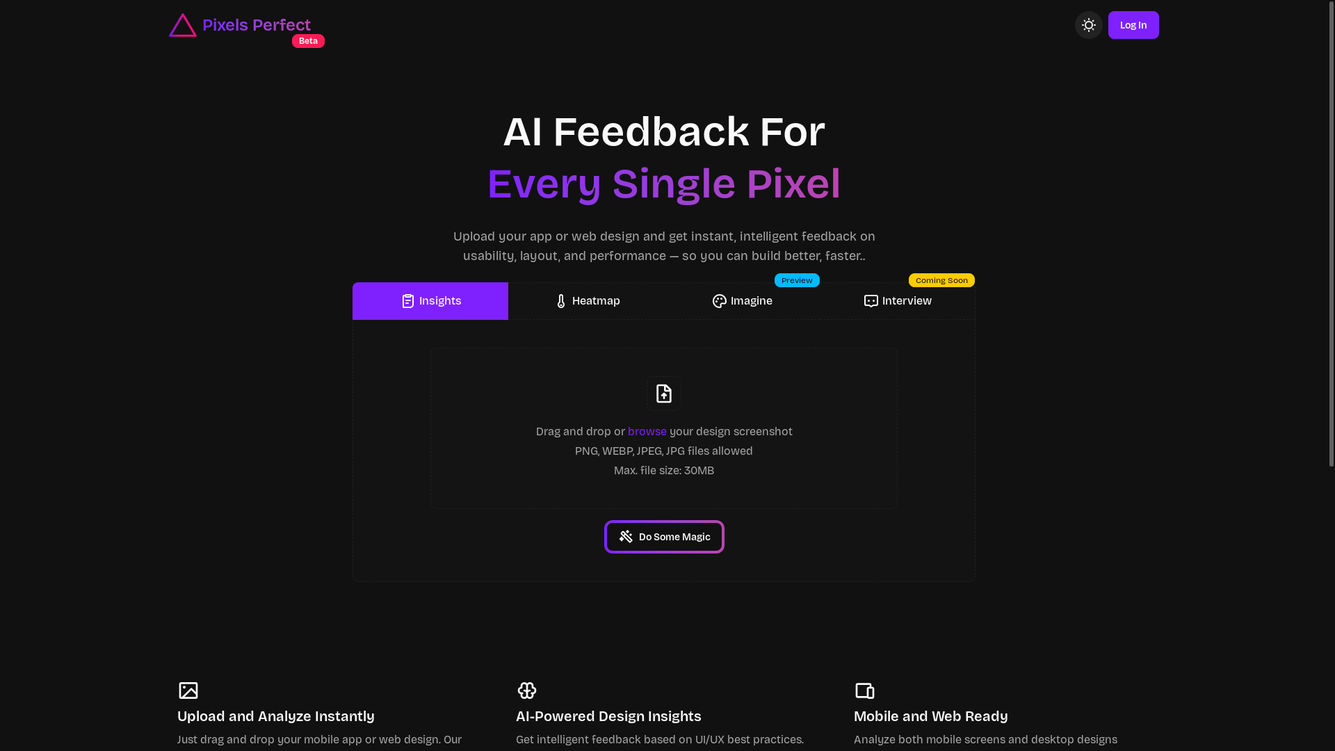 website screenshot of https://pixelsperfect.app/