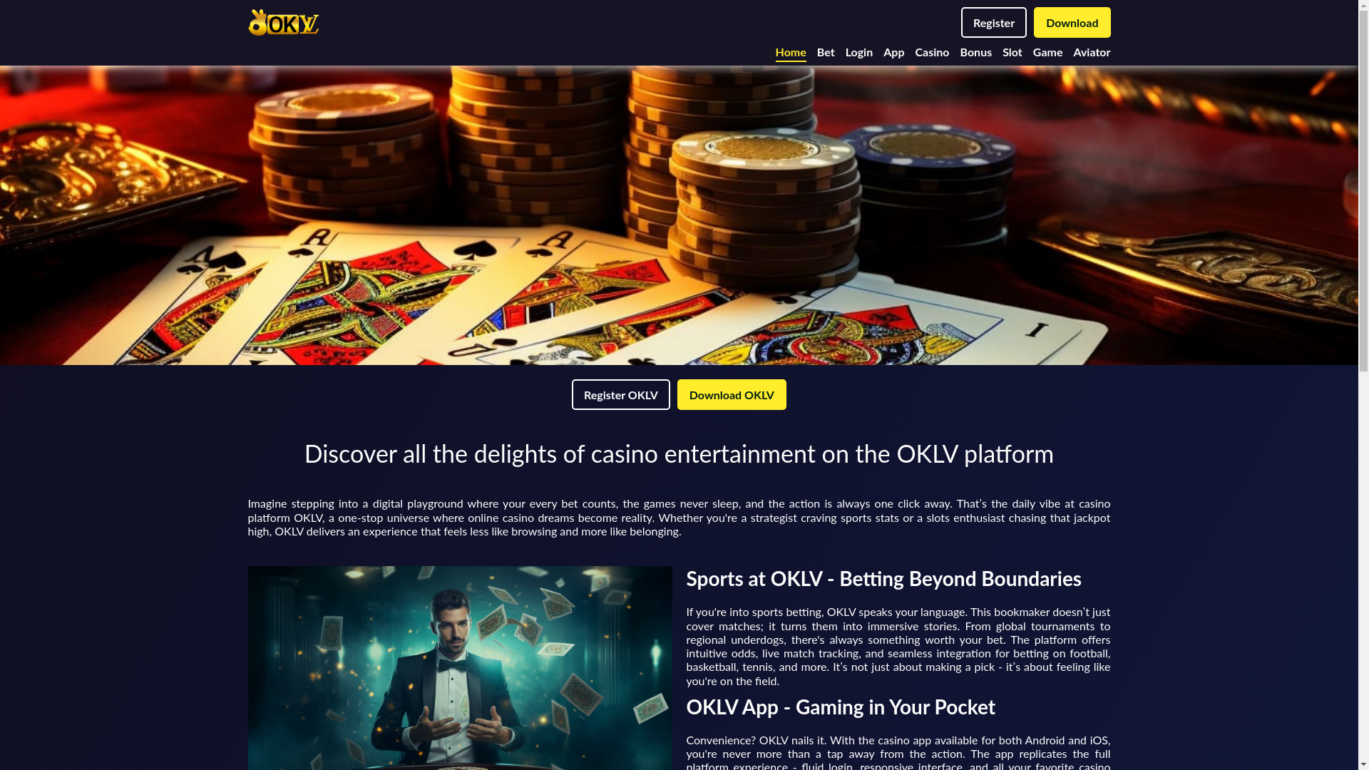 website screenshot of https://oklvcasino.com/