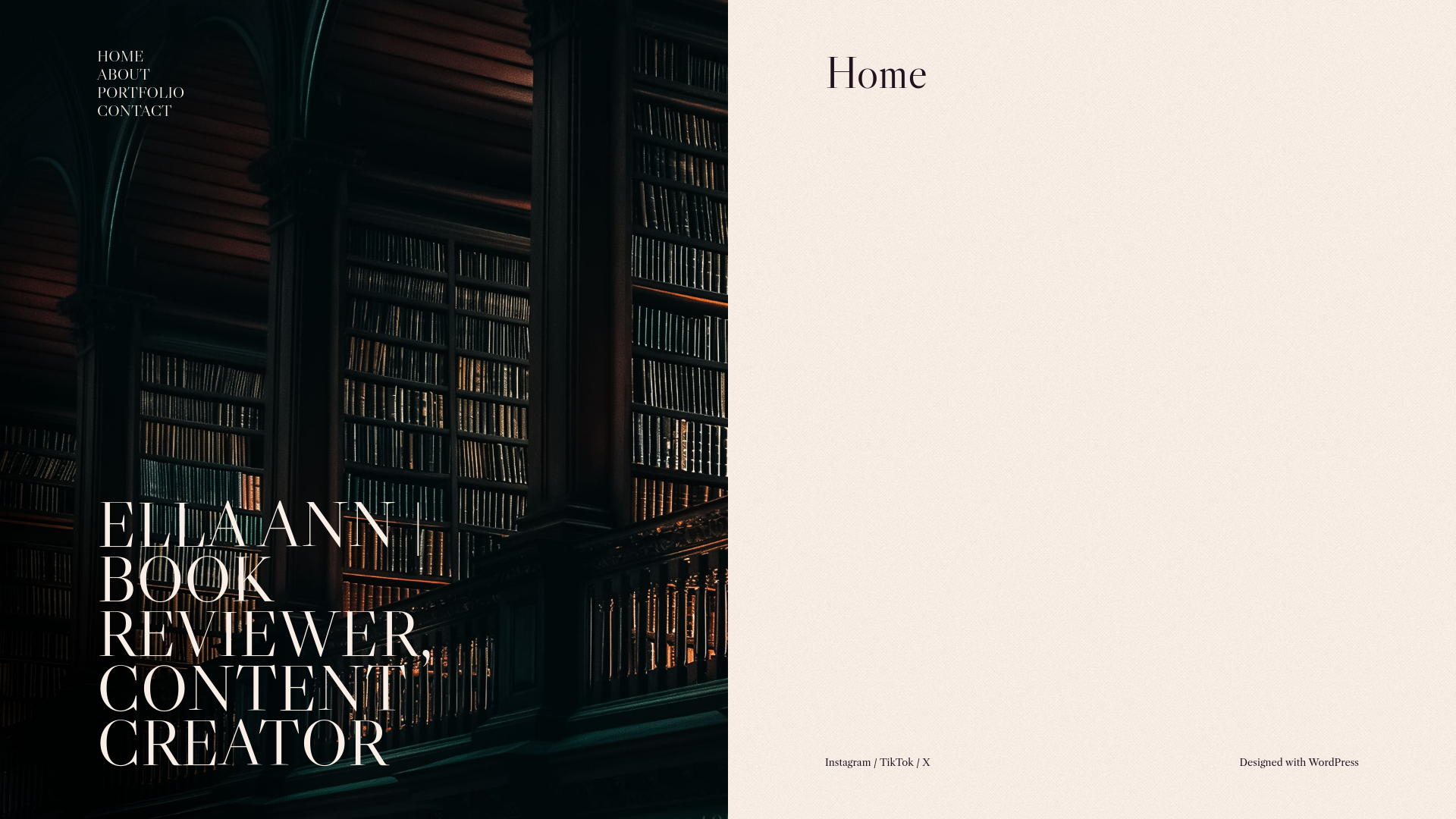 website screenshot of https://ellaisbooked.blog/