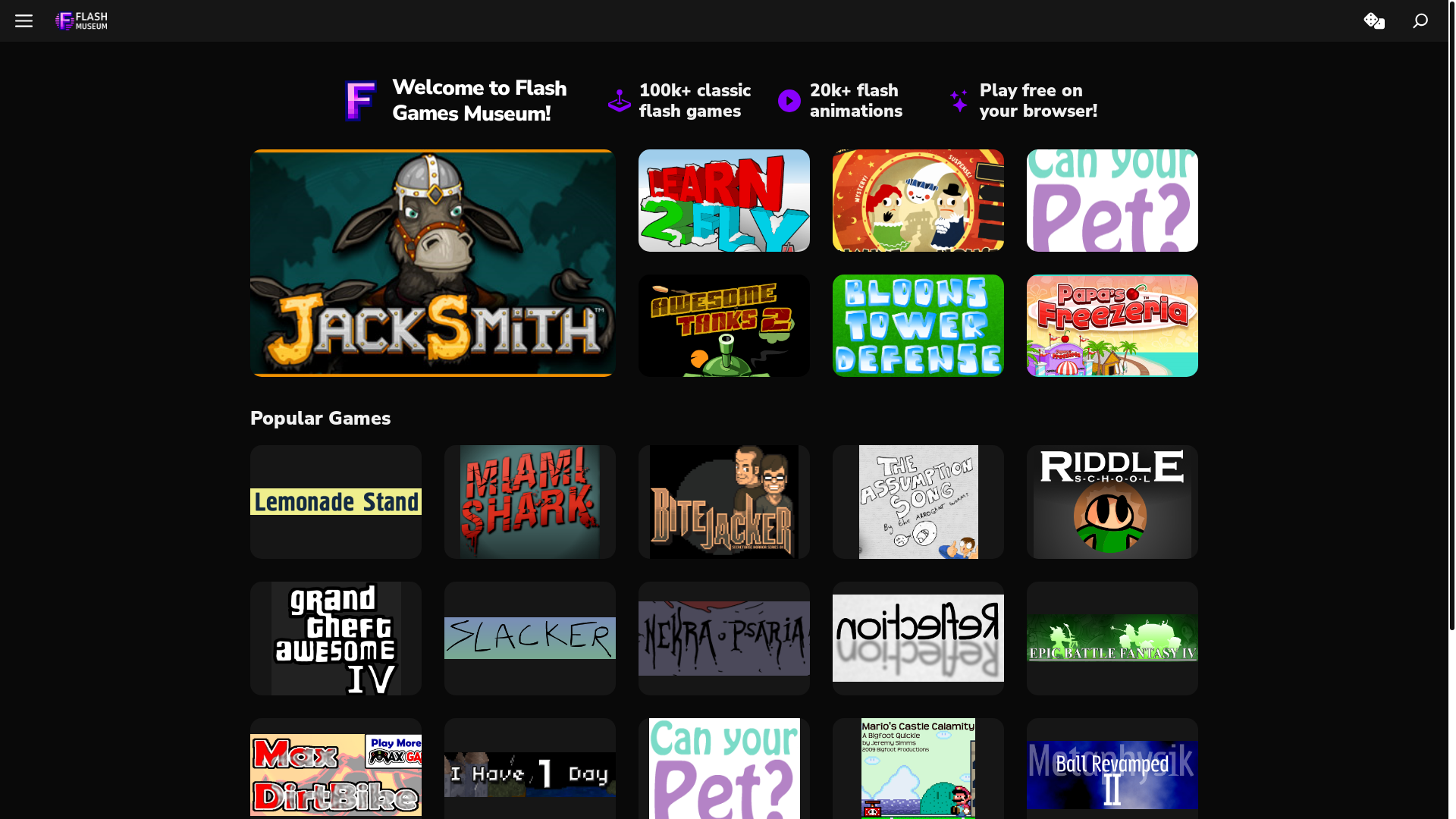 website screenshot of https://flashmuseum.org/