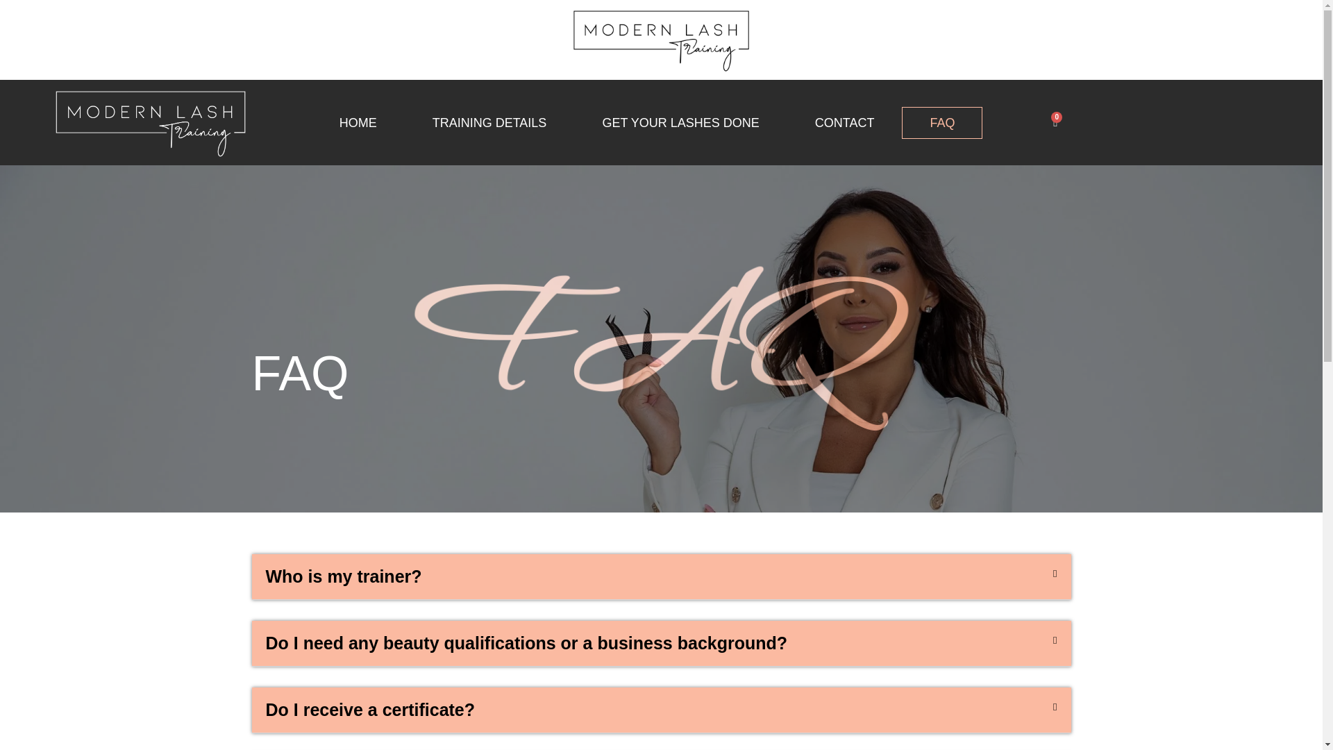 website screenshot of https://modernlashtraining.com.au/faq/