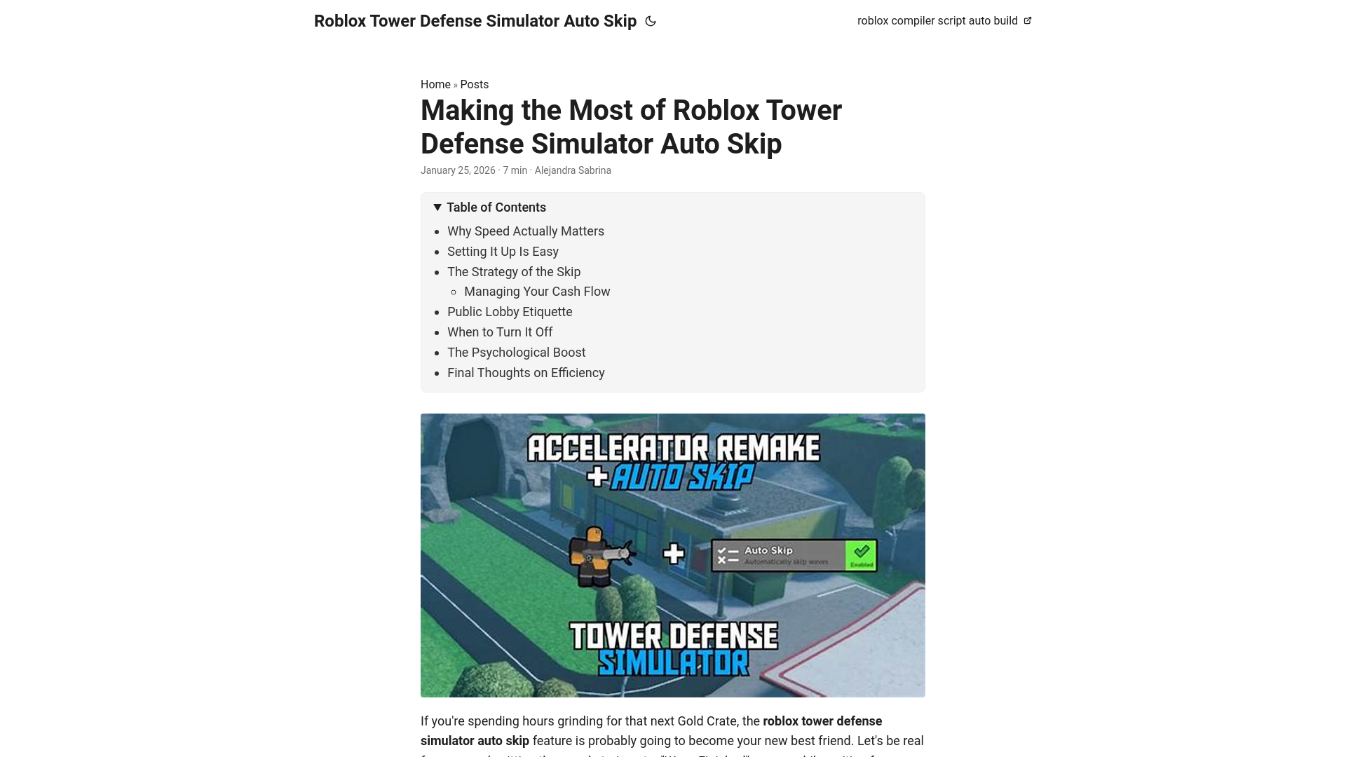 website screenshot of https://roblox-tower-defense-simulator-auto-skip.pages.dev/