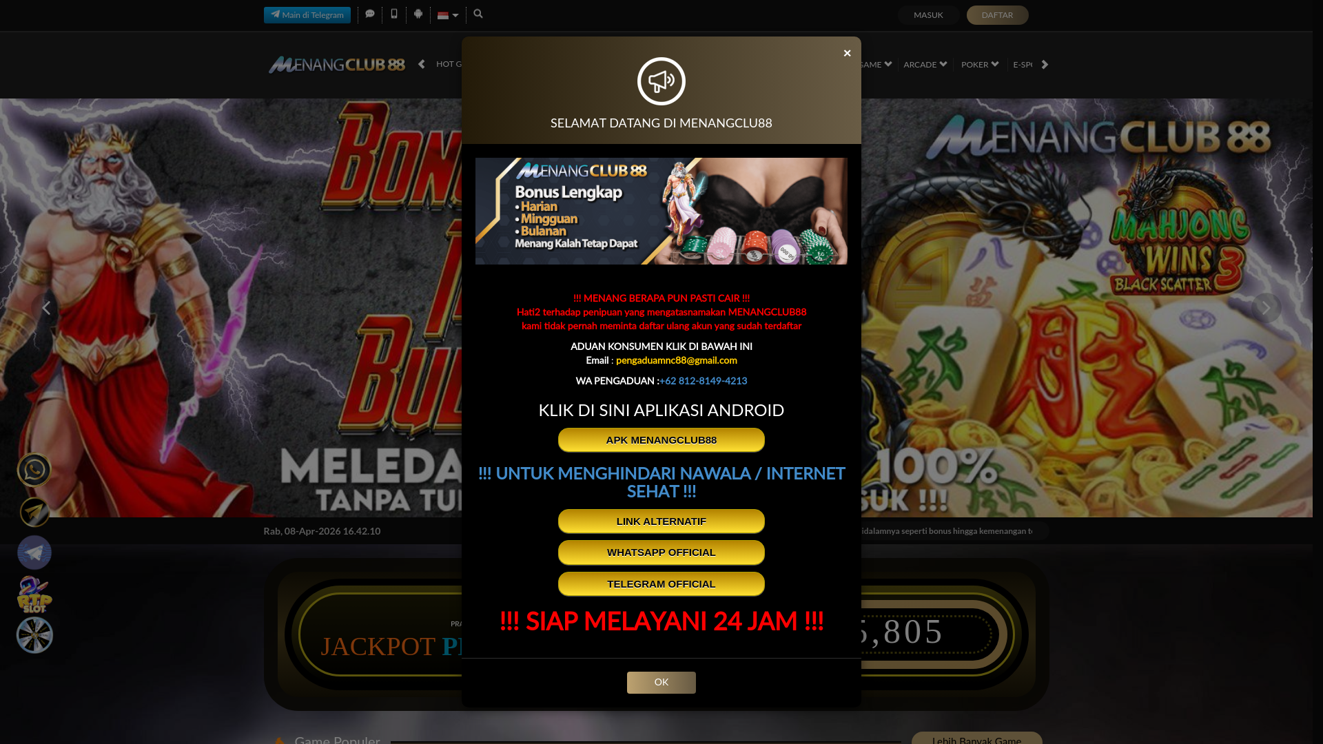 website screenshot of https://menangclub88pg.pro/