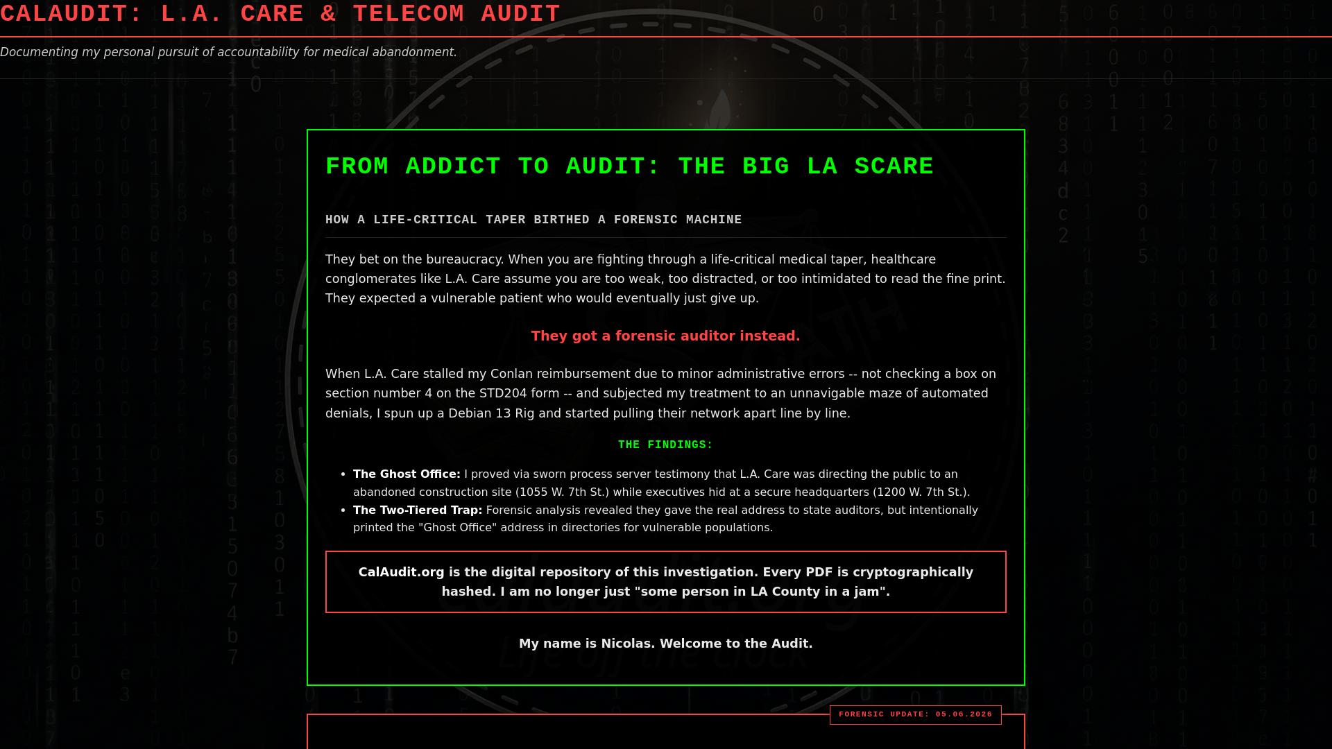 website screenshot of https://calaudit.org/