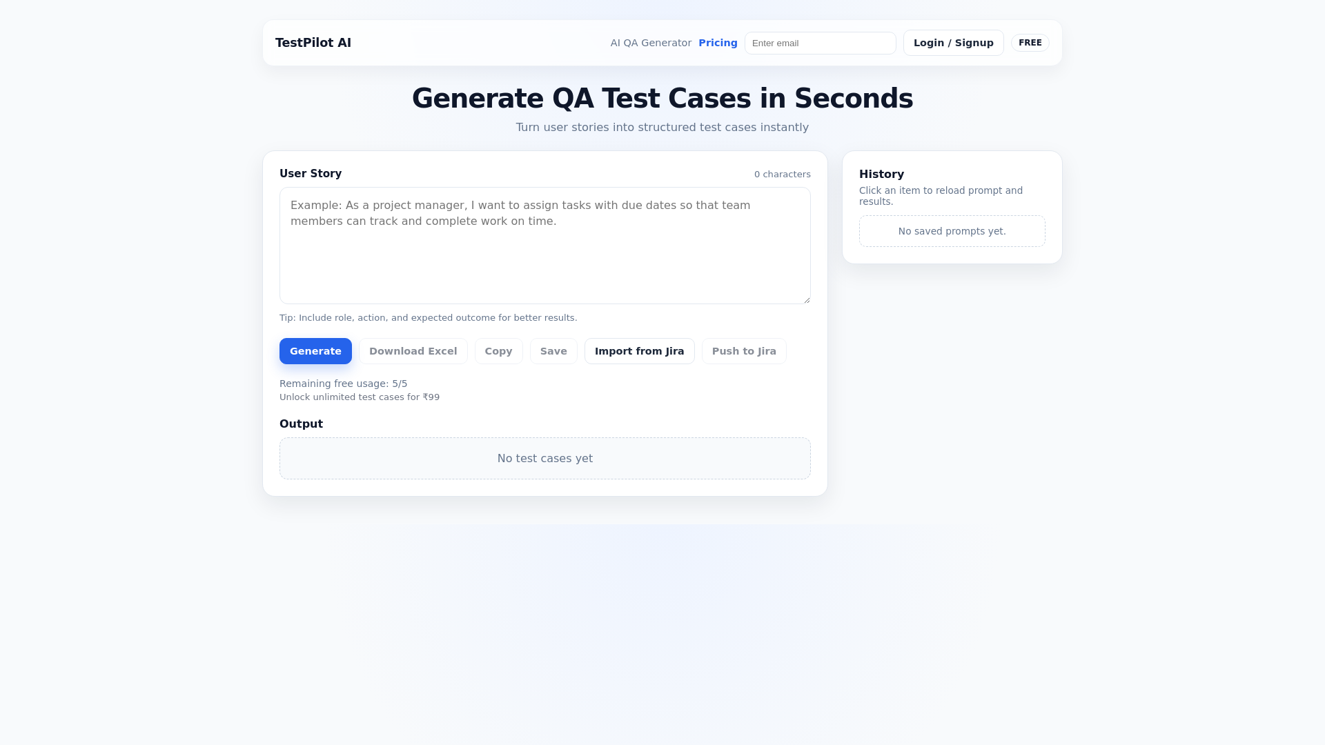 website screenshot of https://testpilotai.app/