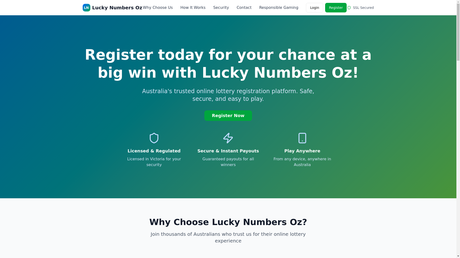 website screenshot of https://luckynumbersoz.com/