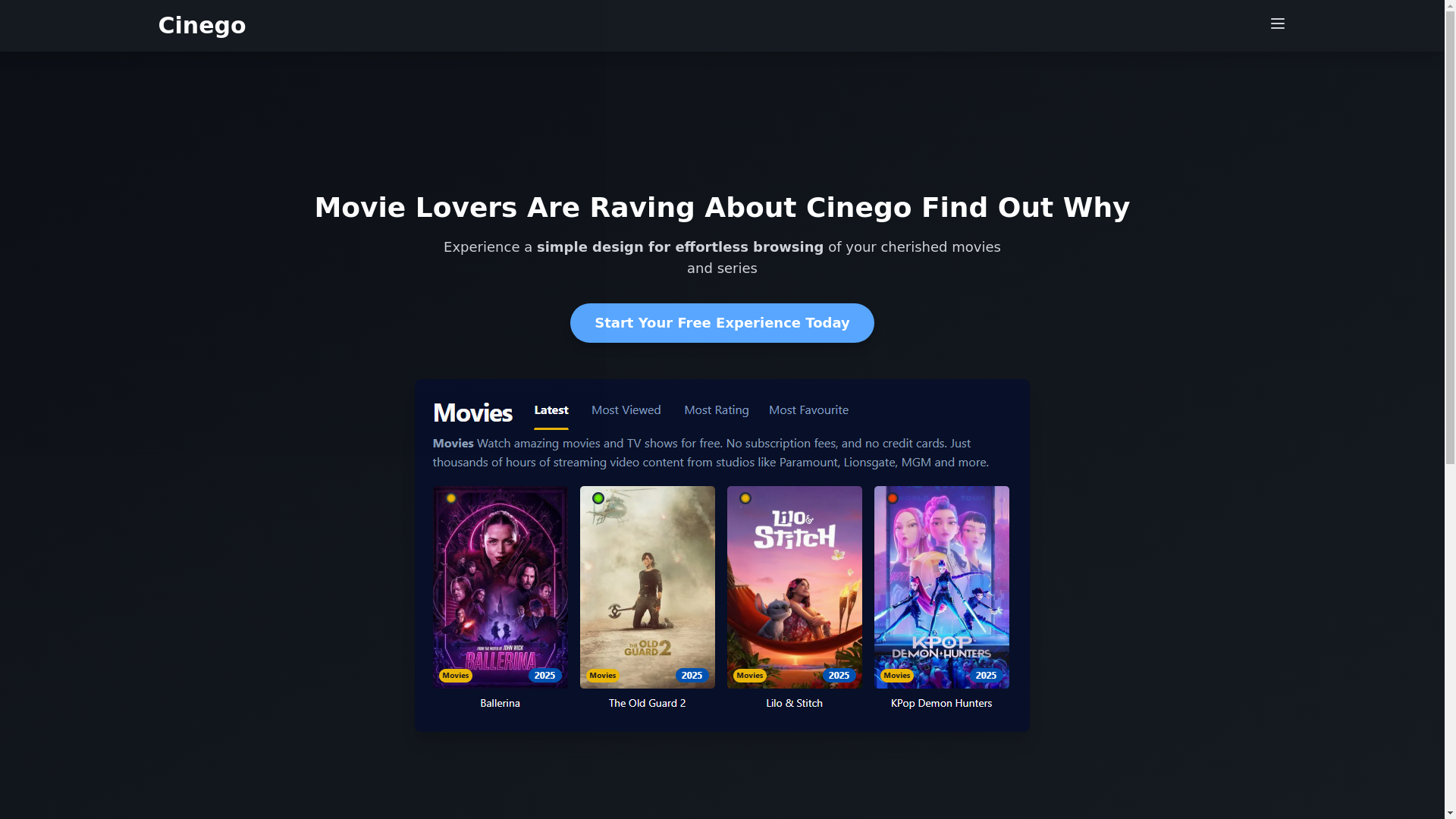 website screenshot of https://cinego-3xno.pages.dev/
