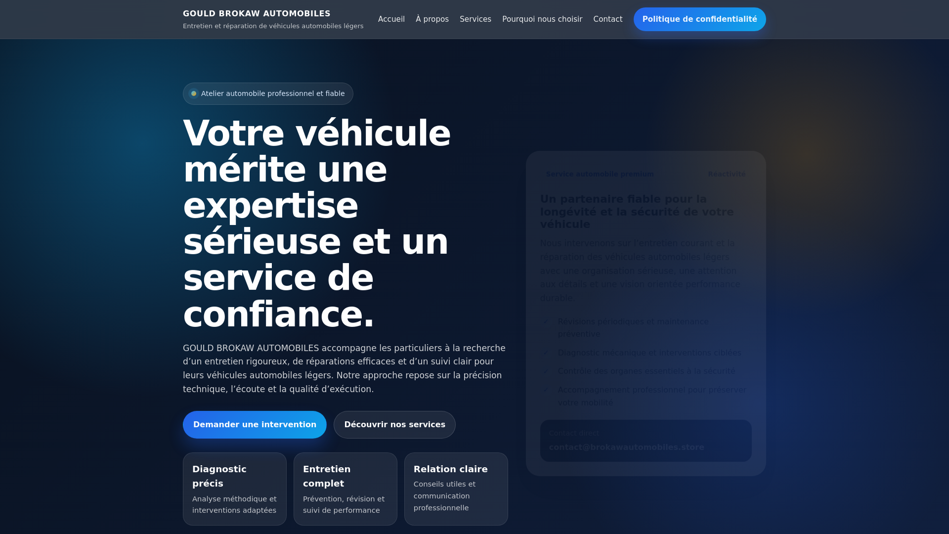 website screenshot of https://brokawautomobiles.store/