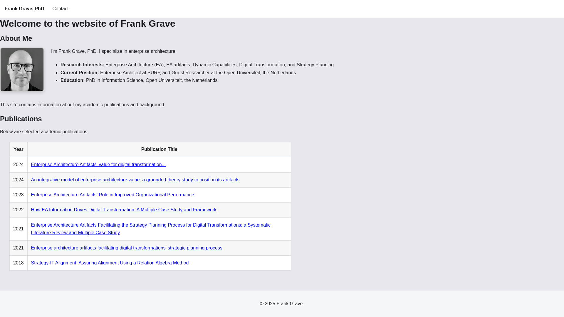 website screenshot of https://www.frankgrave.com/