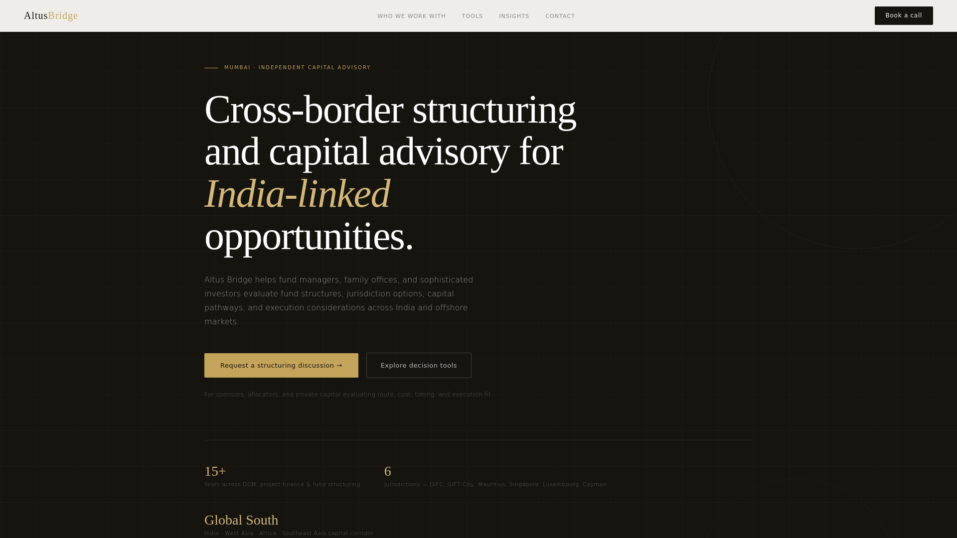 website screenshot of https://altusbridge.in