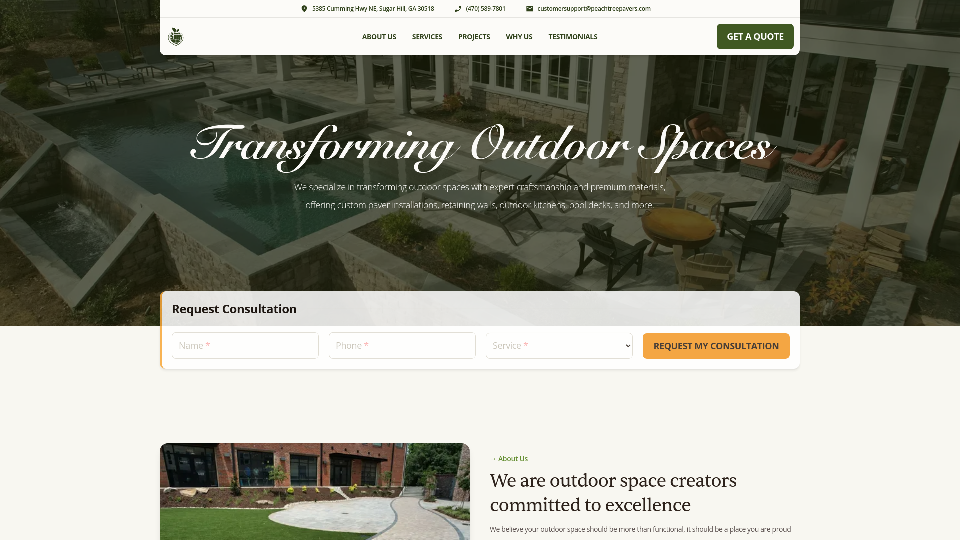 website screenshot of https://peachtreepavers.com