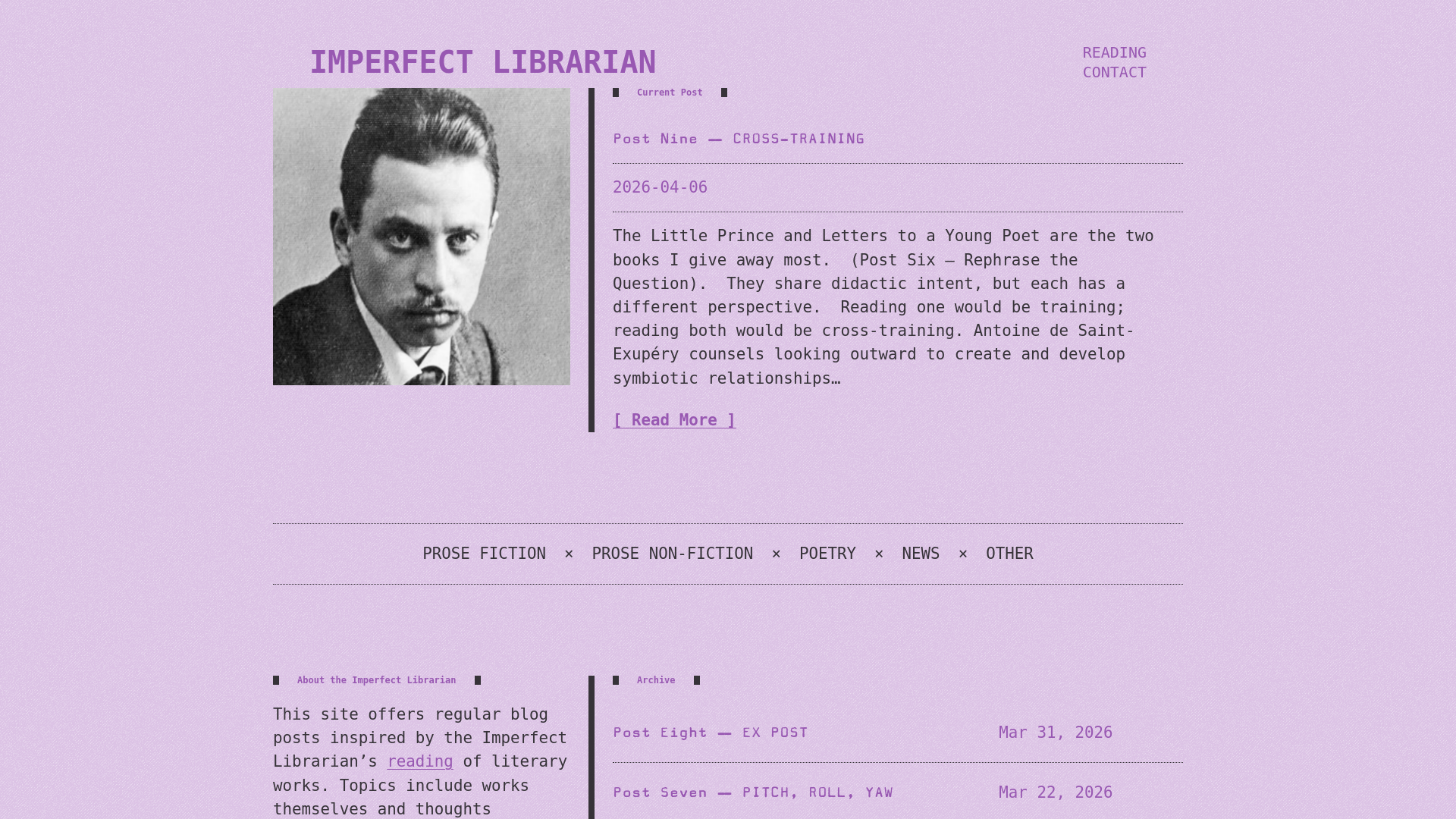website screenshot of https://imperfectlibrarian.com