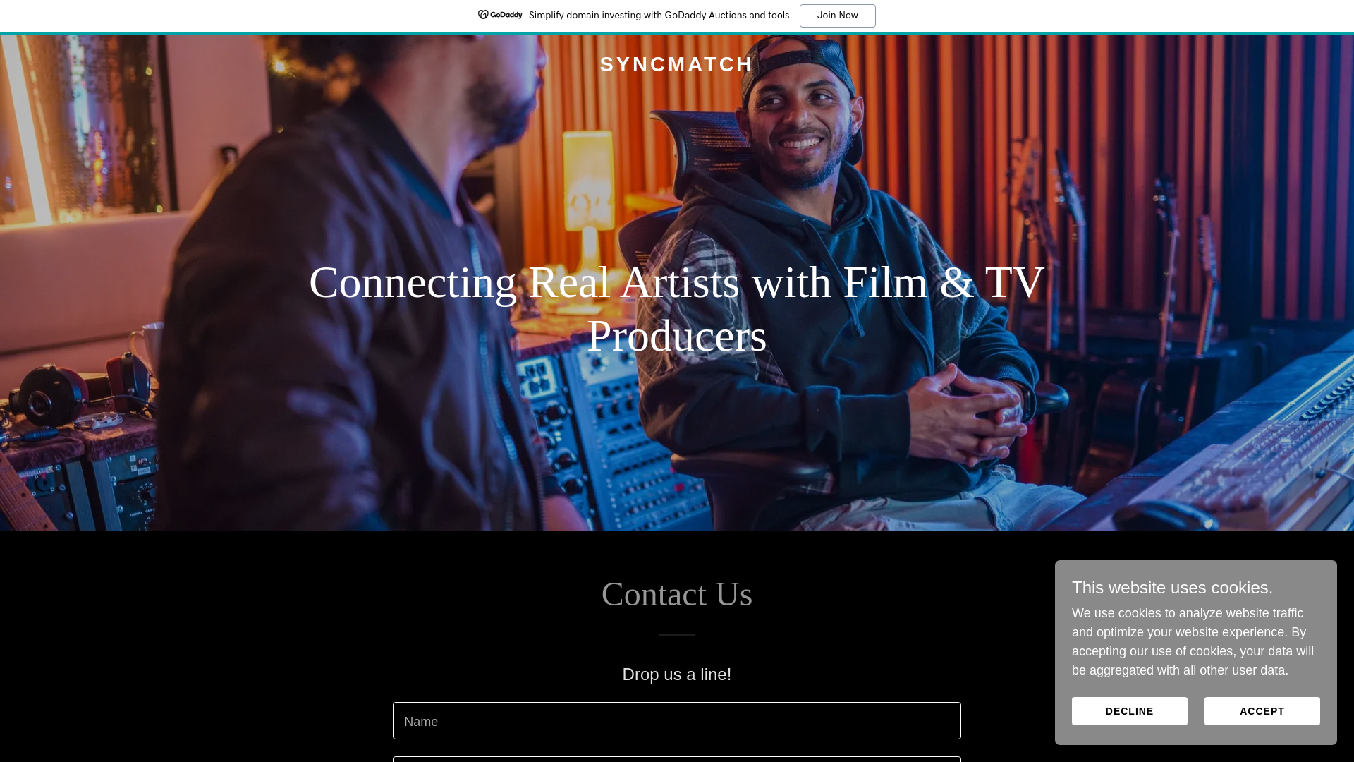 website screenshot of https://syncmatch.music/