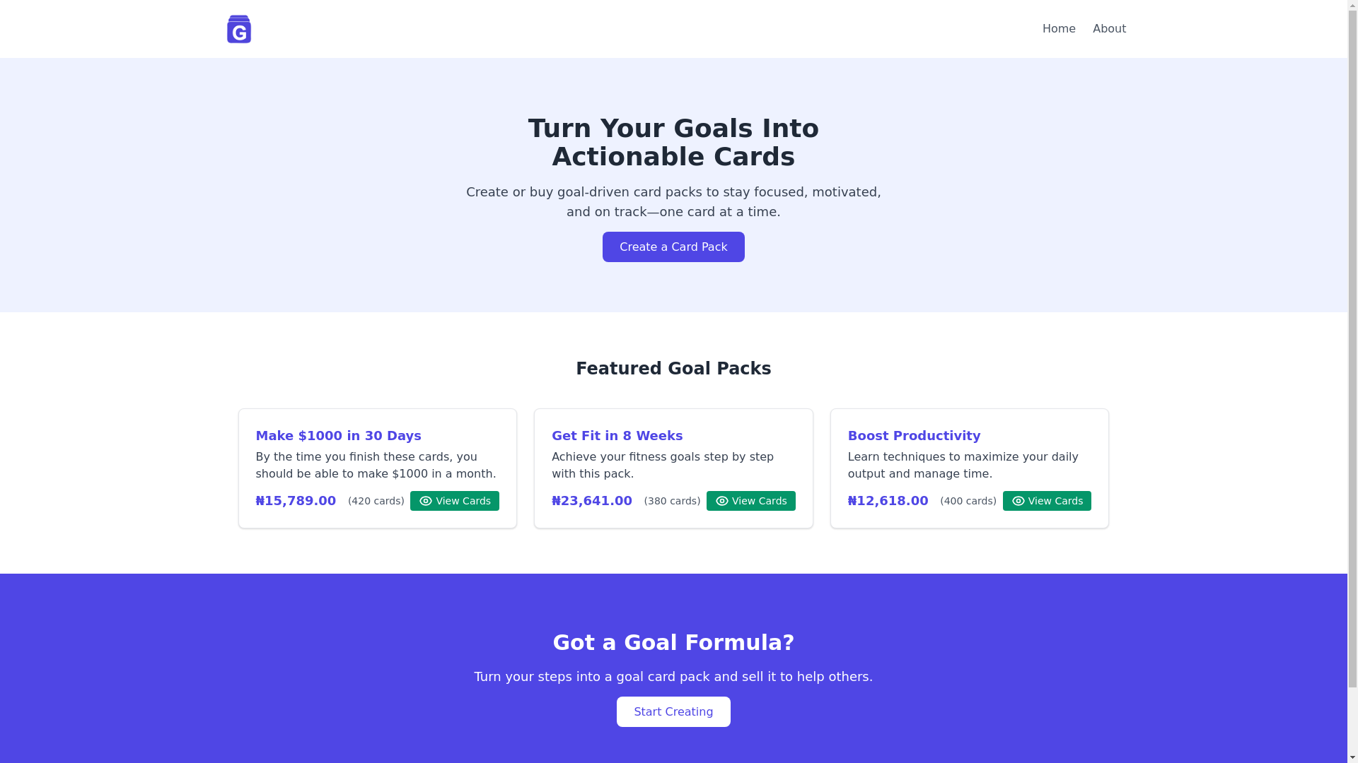 website screenshot of https://goalcards.pages.dev/