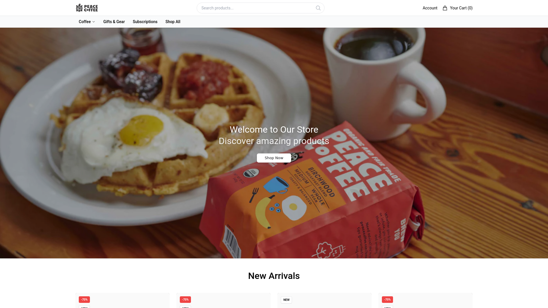 website screenshot of https://mypeacecoffee.shop/