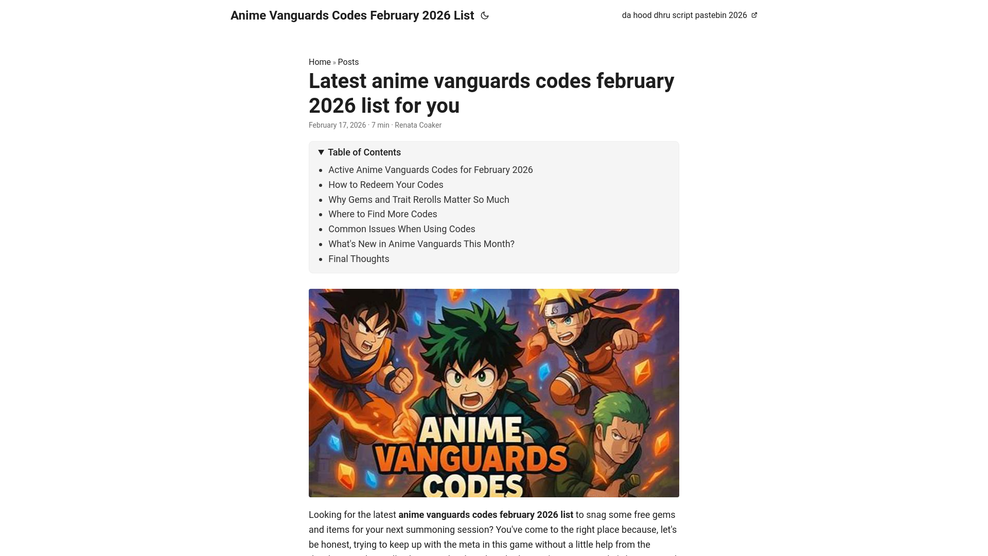 website screenshot of https://anime-vanguards-codes-february-2026-list.pages.dev/