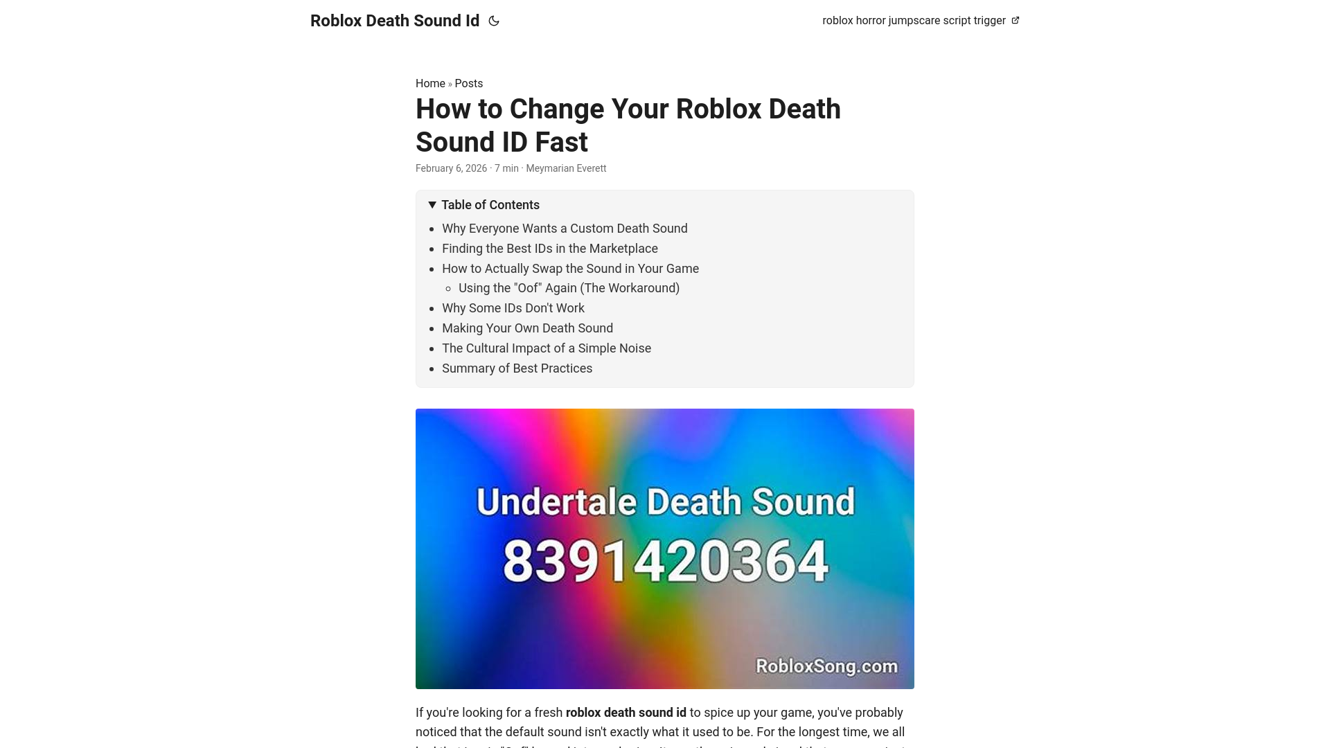 website screenshot of https://roblox-death-sound-id.pages.dev/