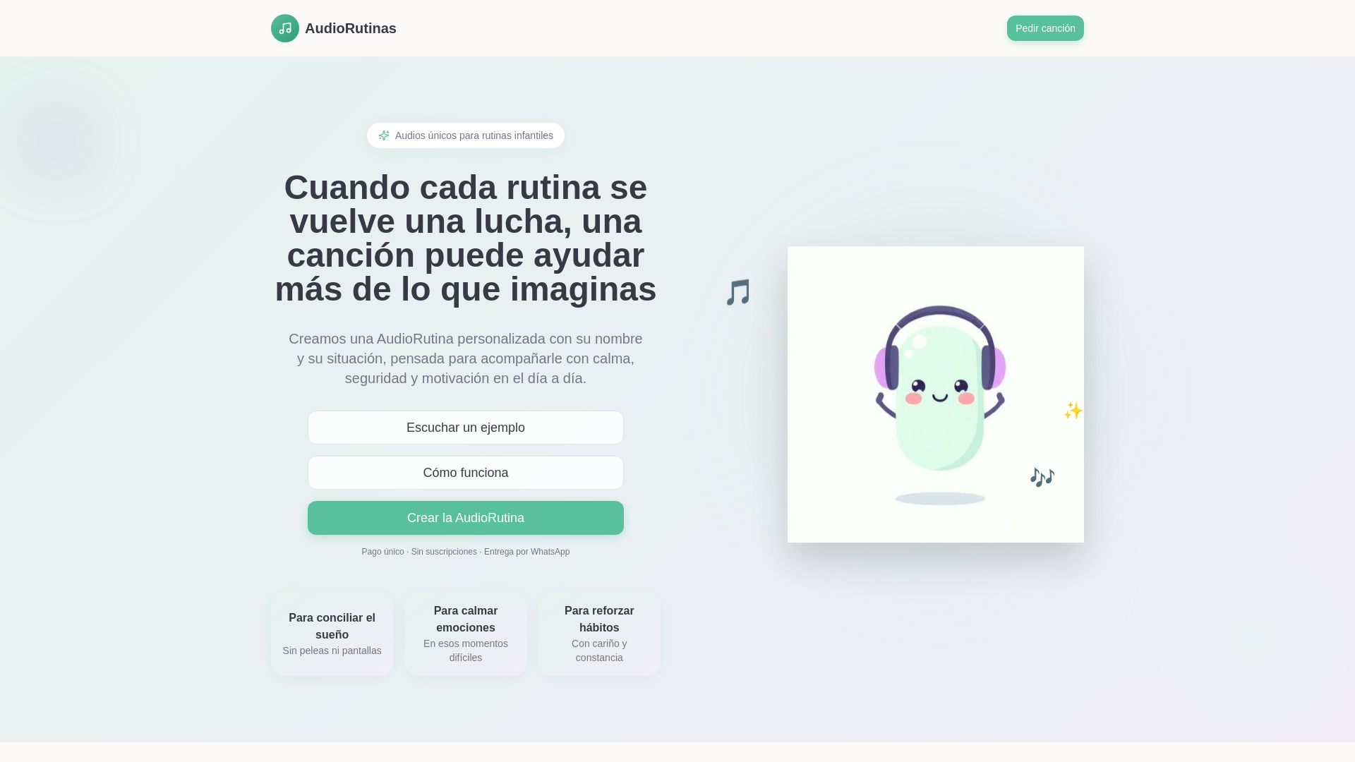 website screenshot of https://audiorutinas.es/