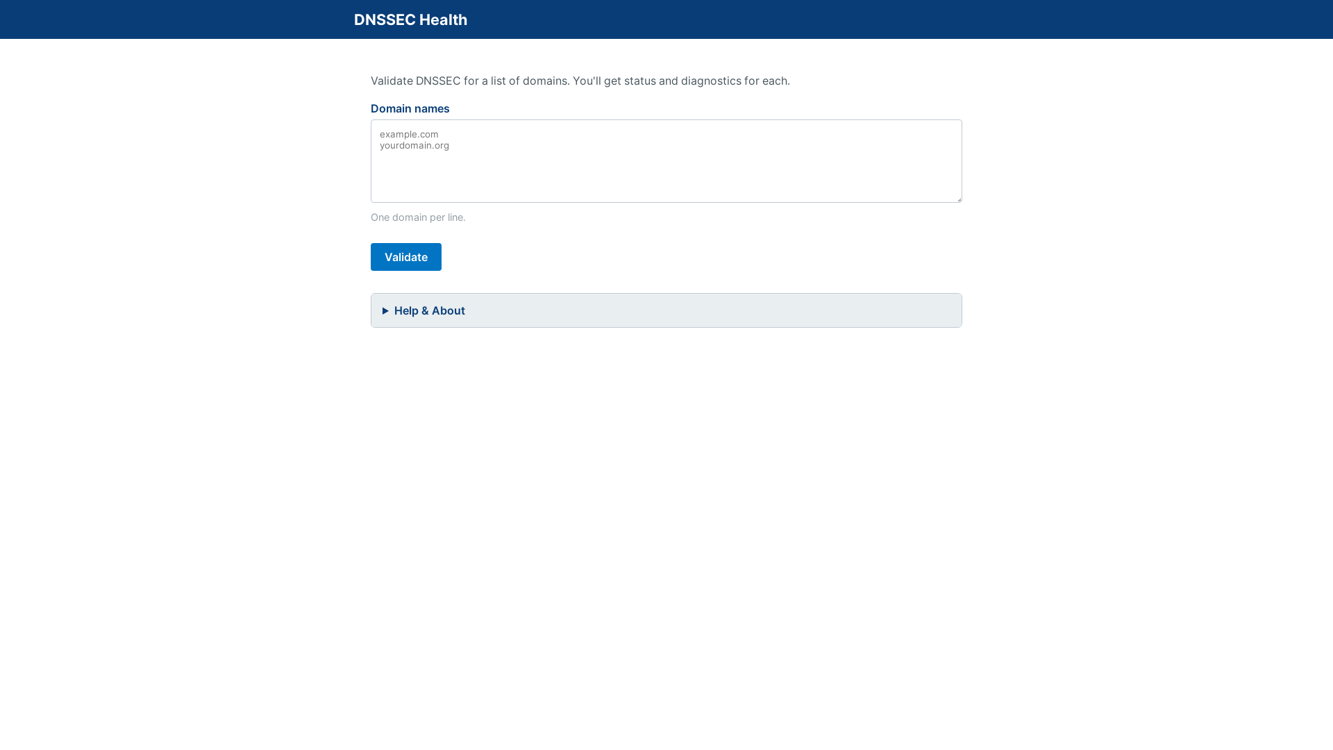 website screenshot of https://dnssec.health/