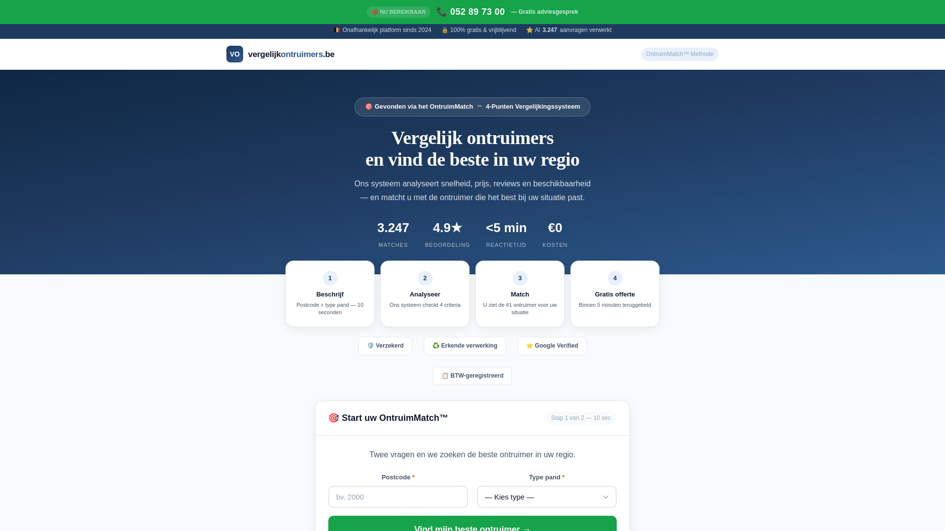 website screenshot of https://vergelijkontruimers.be/