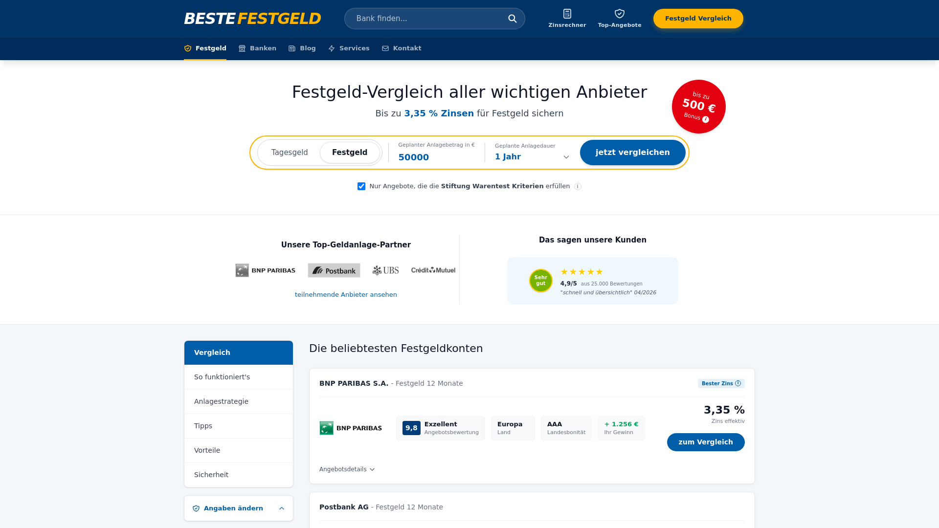 website screenshot of https://bestefestgeld.com